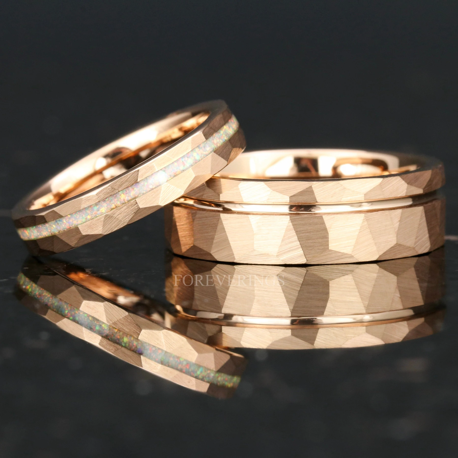 Rose Gold Ring Set, His Her Wedding Band, Engraving