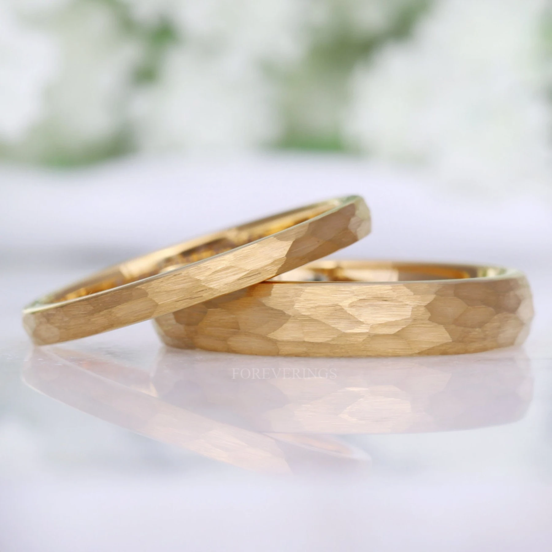 Hammered Gold Ring, Thin Wedding Band, Matte Gold Tungsten Ring