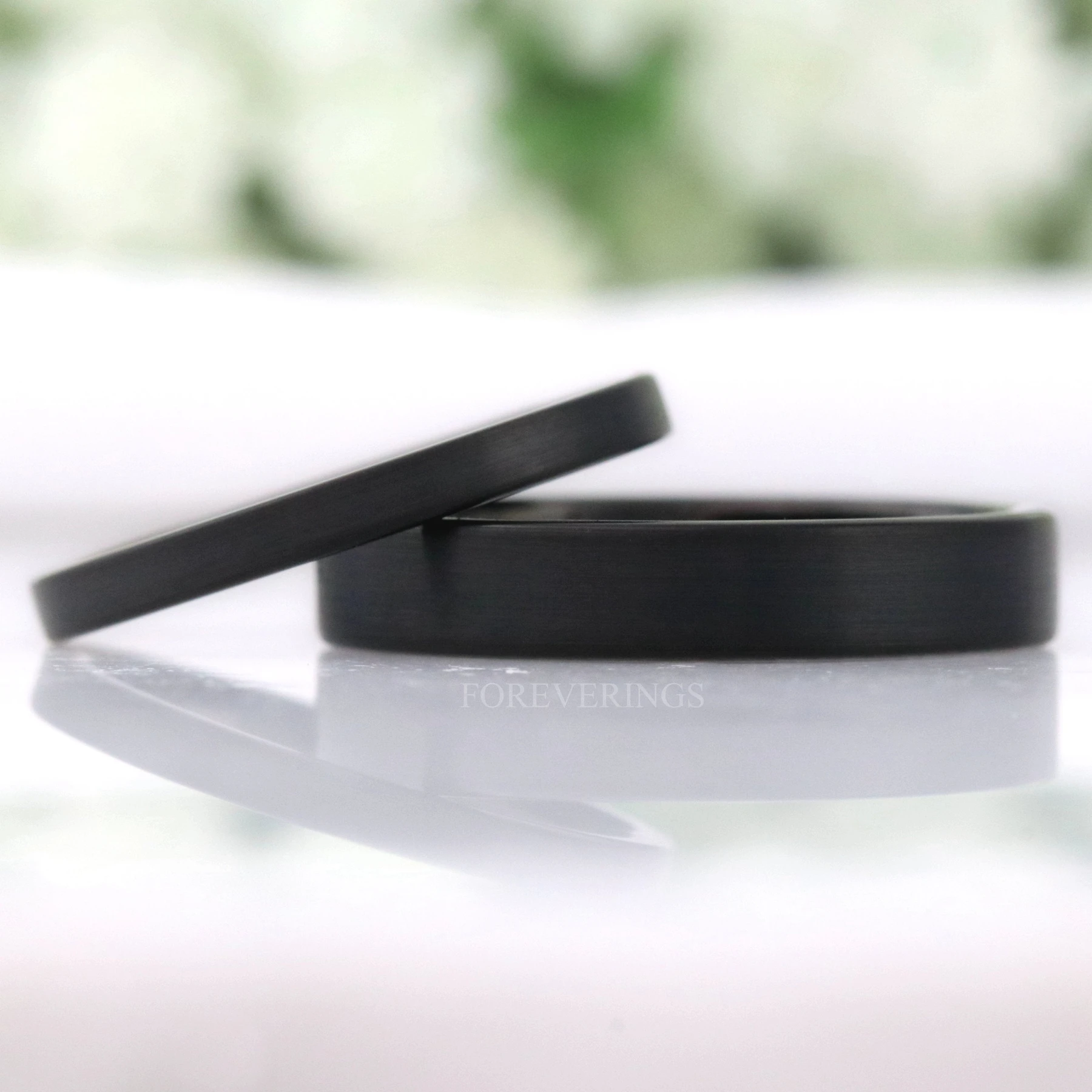 Thin Matte Black Ring, Flat Wedding Band, 2mm 4mm Mens Womens Wedding Ring
