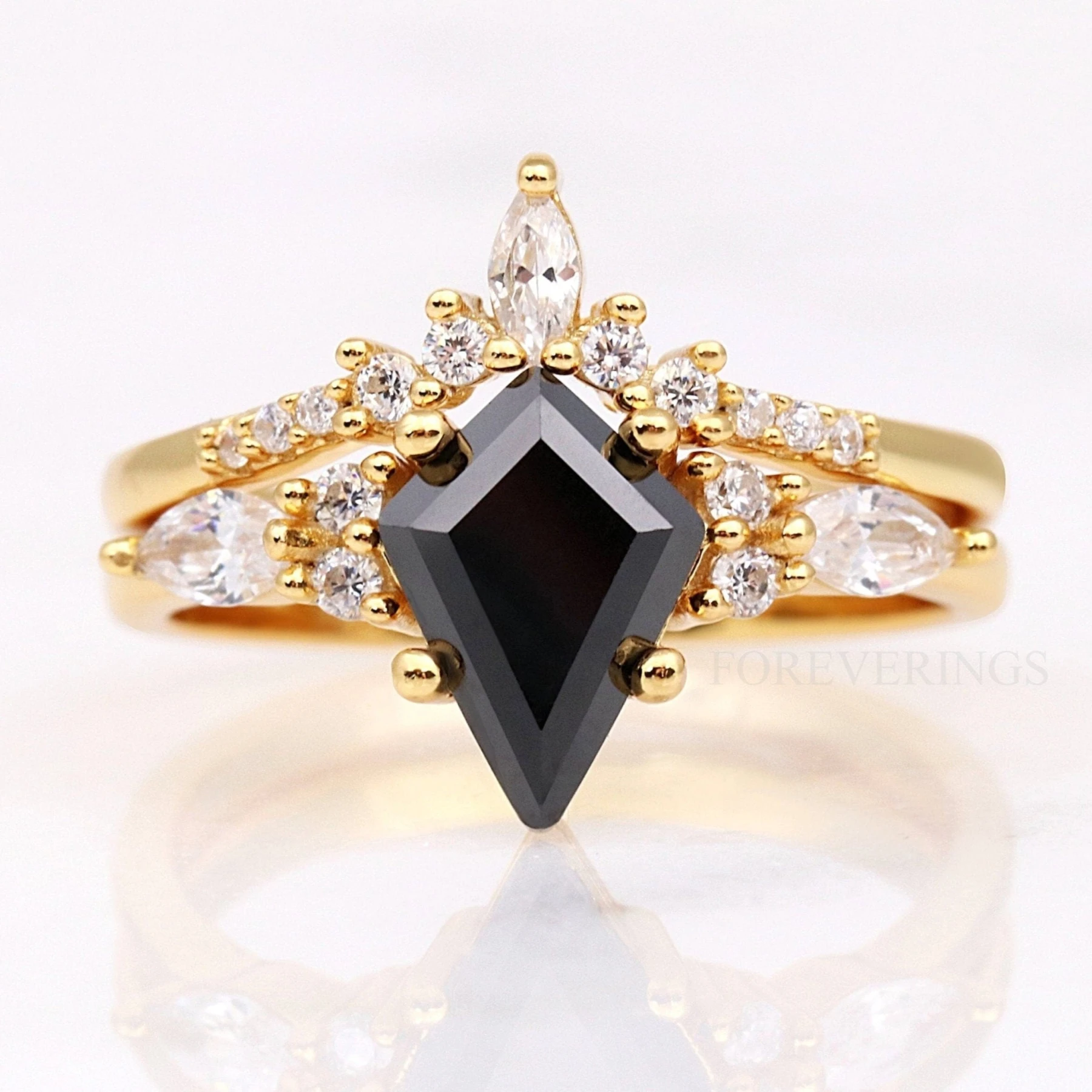 Black Onyx Ring Set, Kite Cut, 925 Sterling Silver Ring
