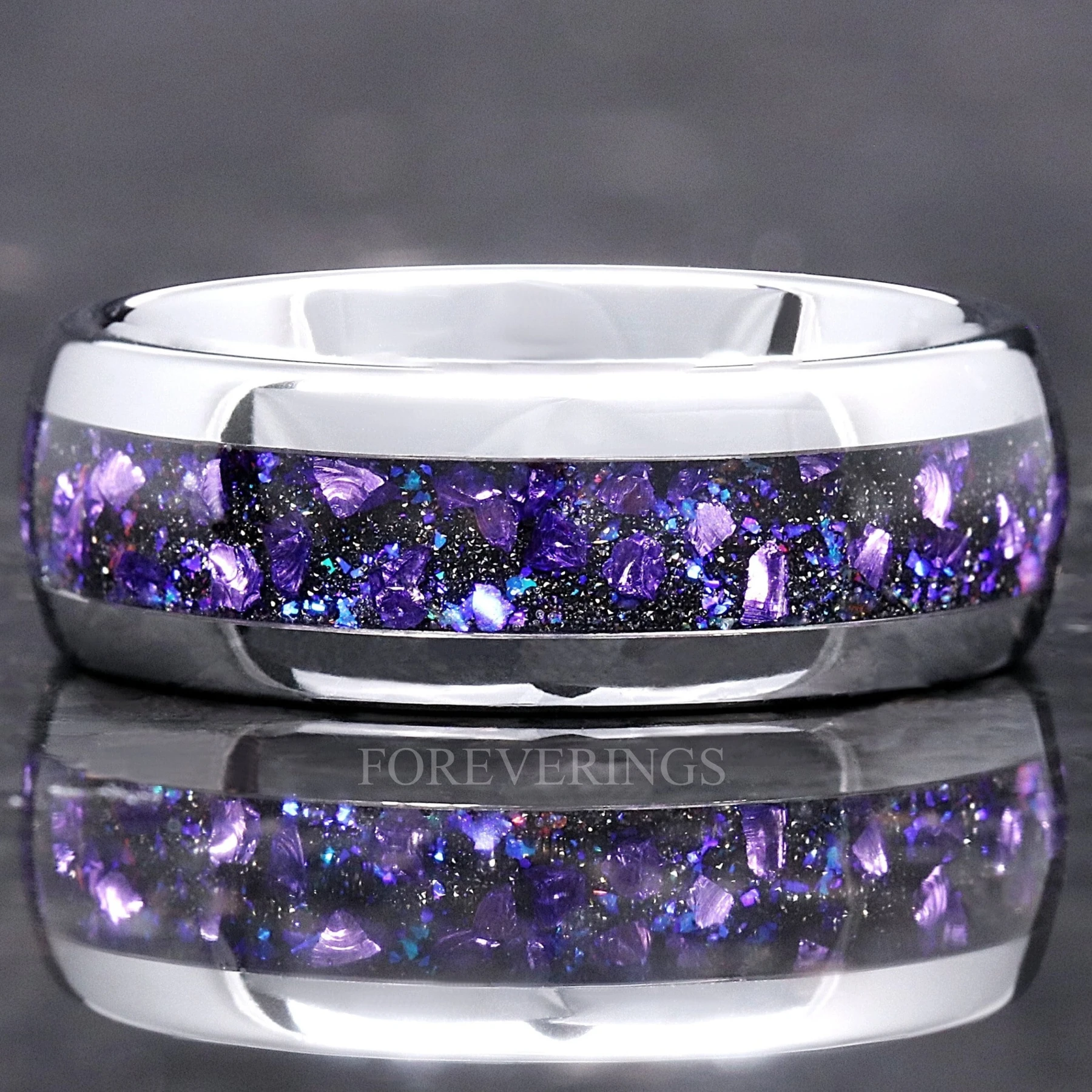 Crab Nebula Ring, Alexandrite, Silver Tungsten Outer Space Ring