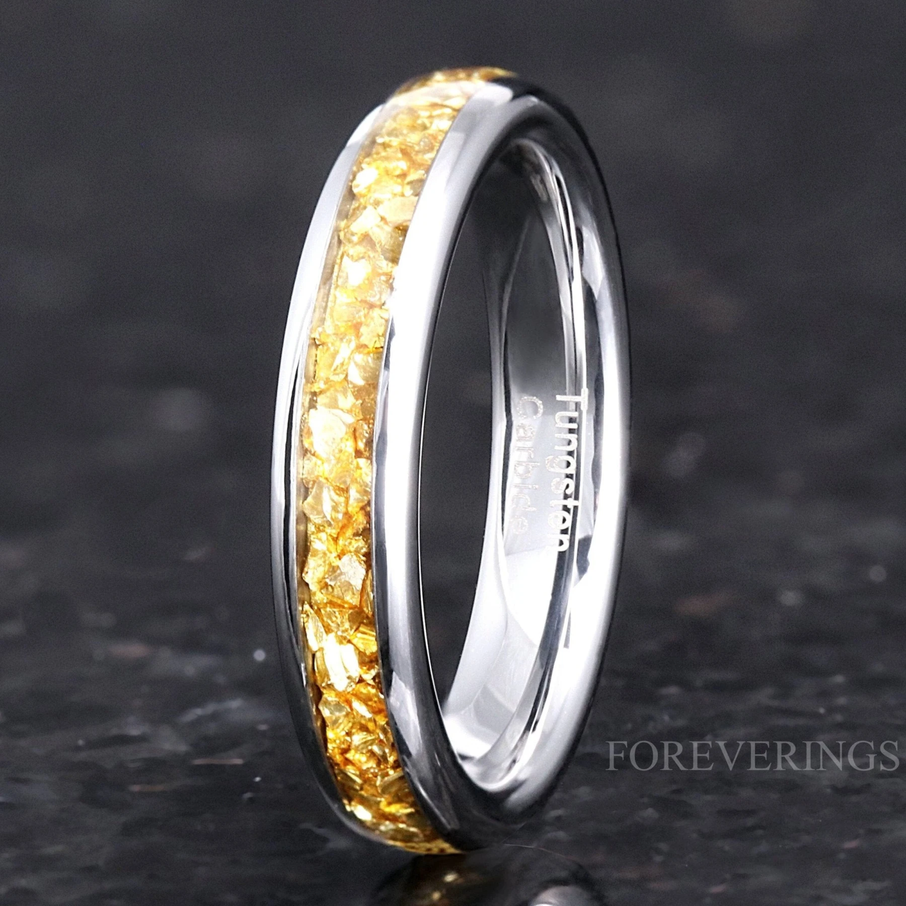 Citrine Ring, Men Women Wedding Band, 4mm Silver Tungsten Band
