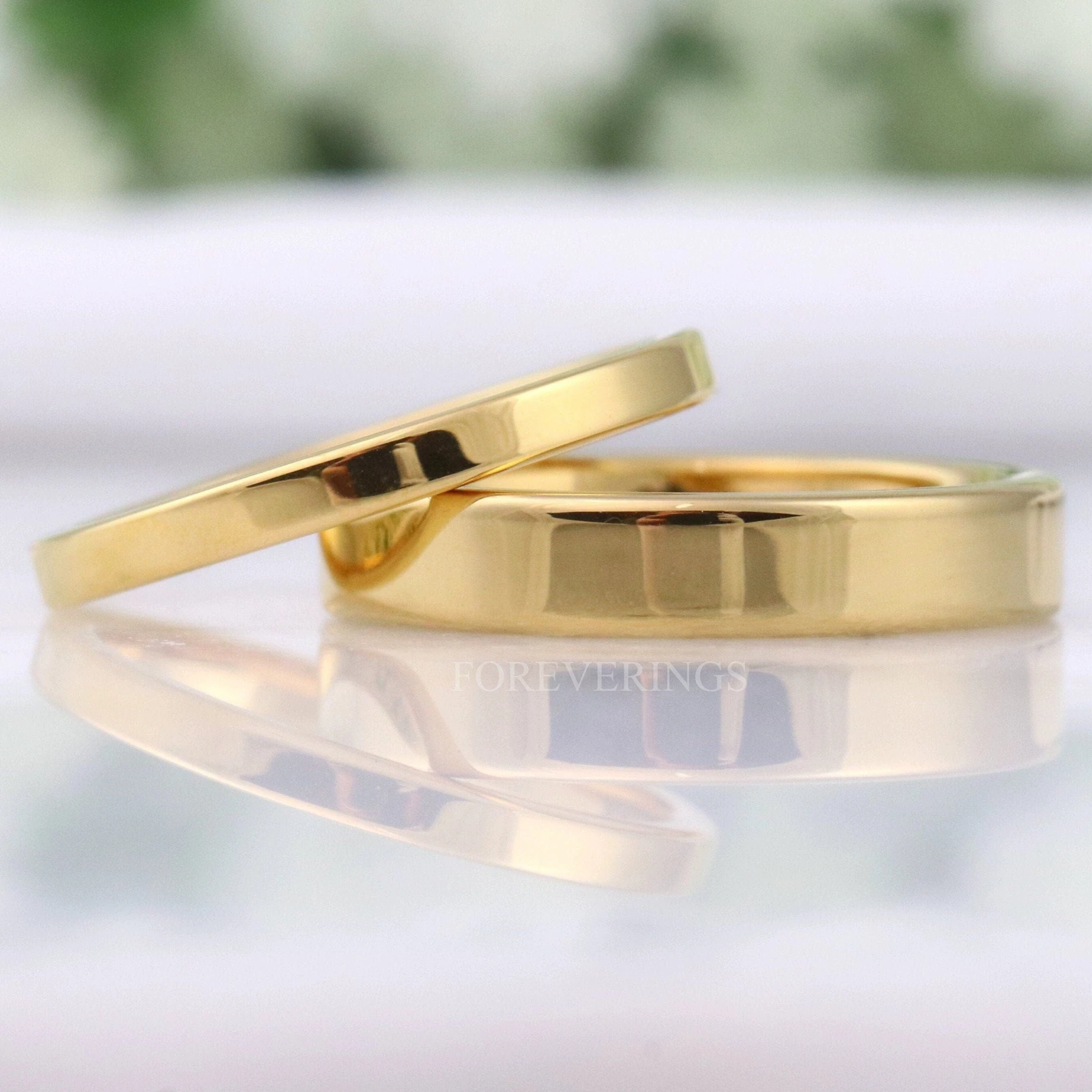 Minimalist Gold Wedding Band, Flat Thin Ring, Gold Tungsten Ring