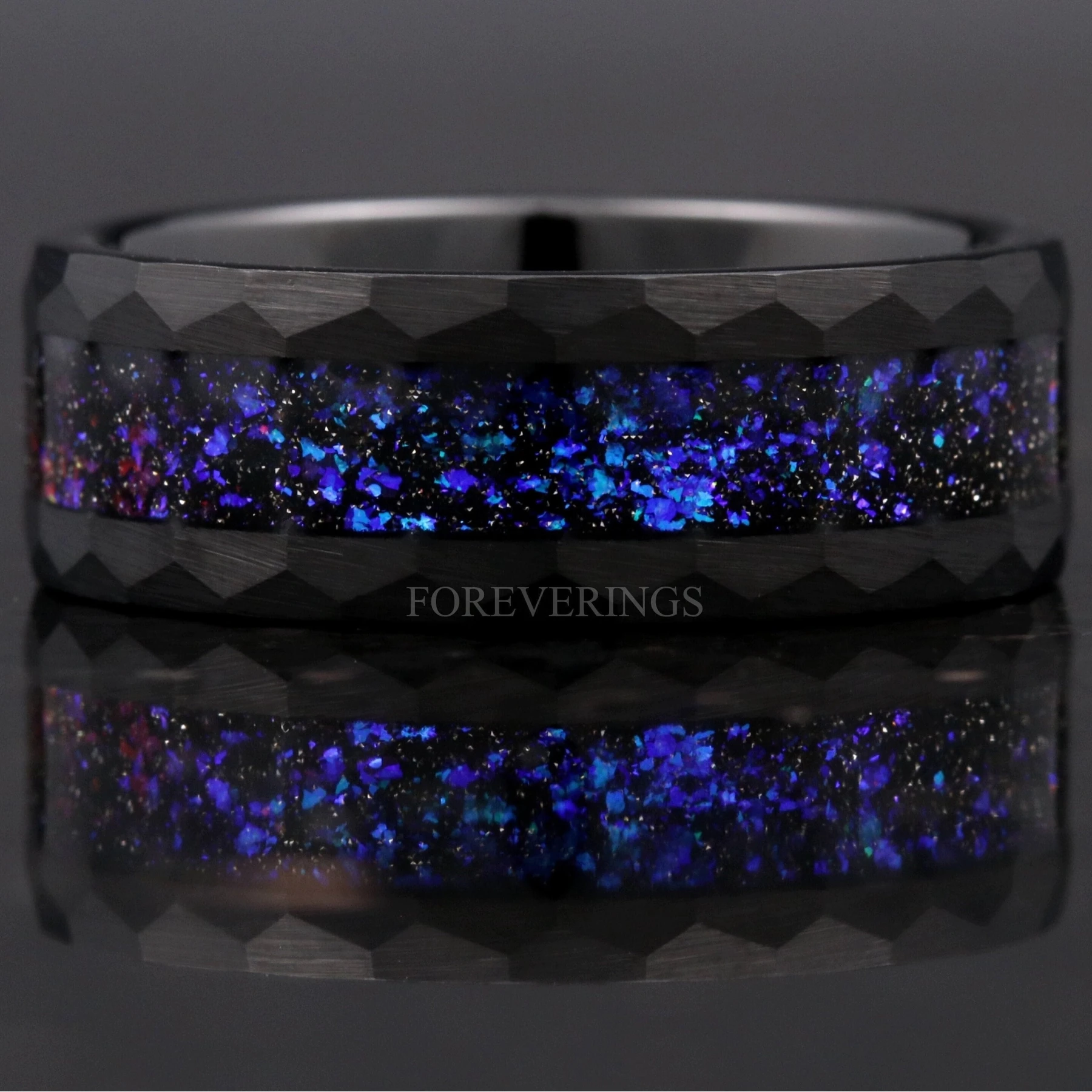 Orion Nebula Ring Hammer, Black Tungsten Outer Space Ring, 8mm-6mm-4mm