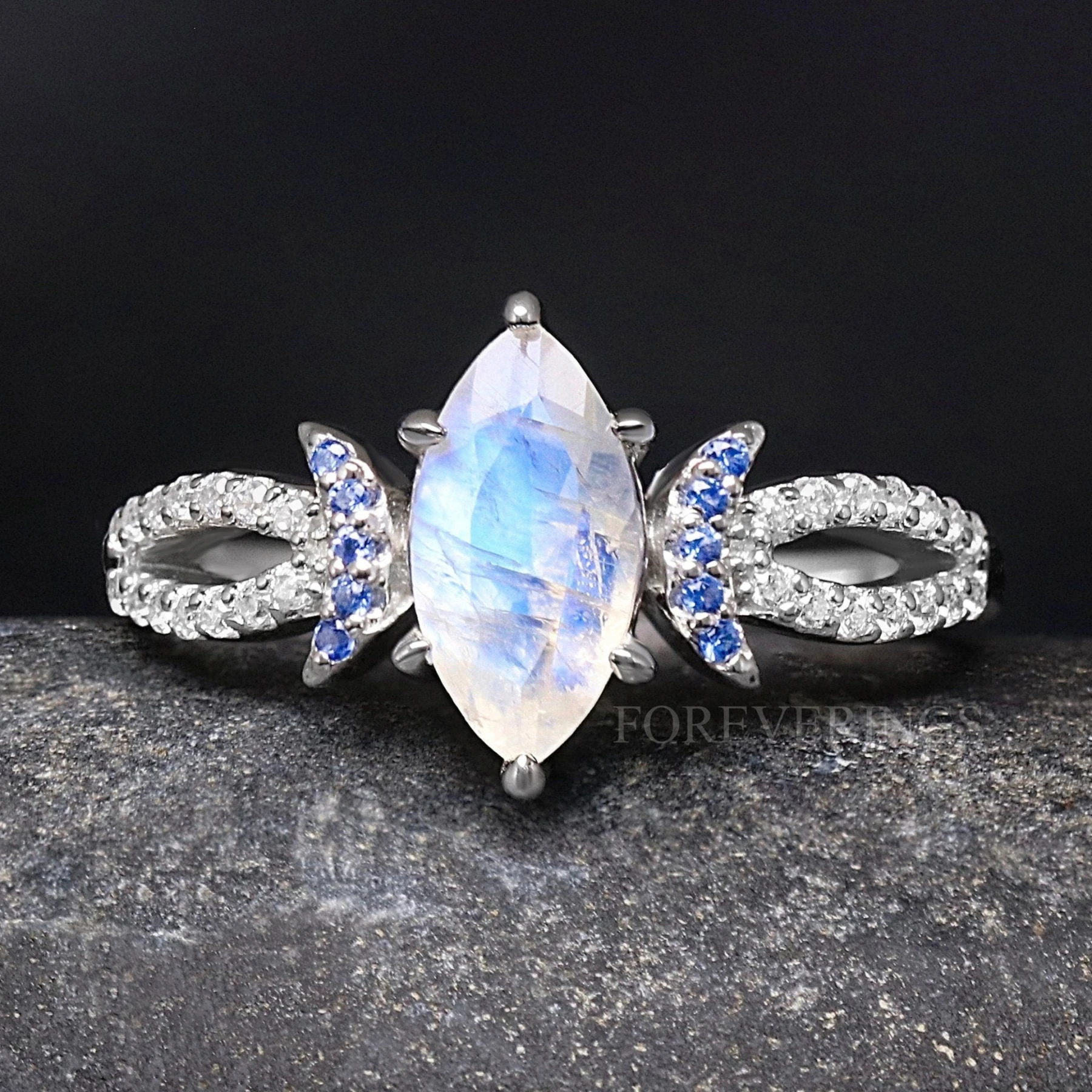 Lunara Moonstone Wedding Ring, Woman Alternative Engagement Ring, Natural