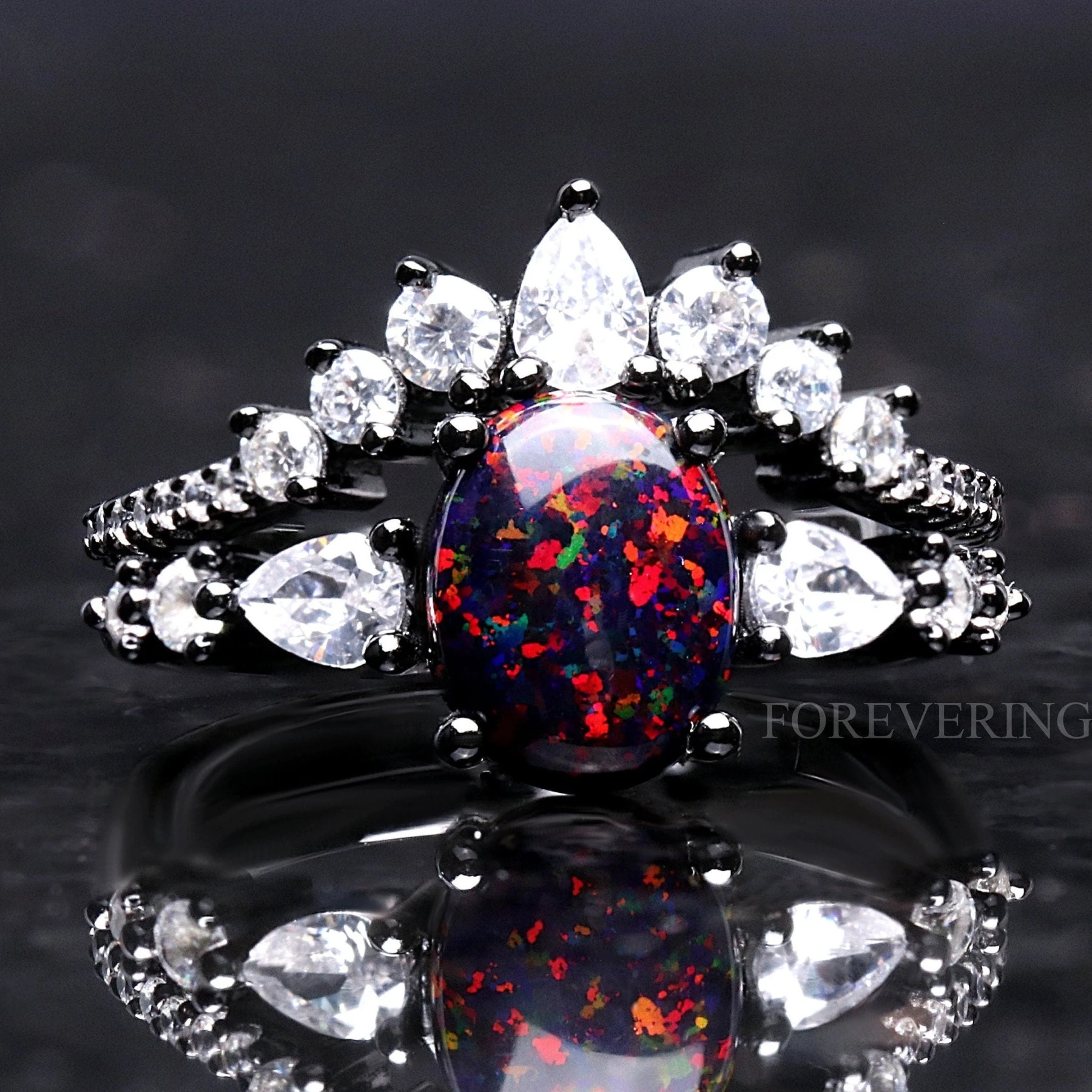 Vintage Black Fire Opal Ring Set