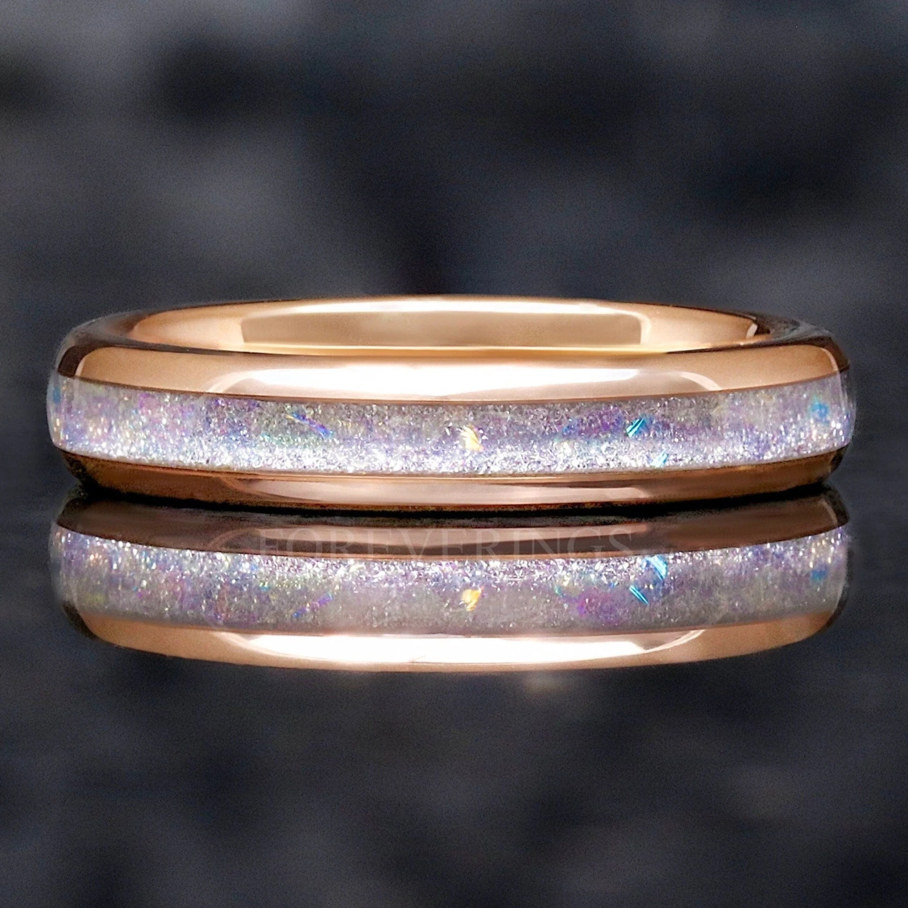 Moonstone Wedding Band, Rose Gold Tungsten Ring, 4mm Nebula Ring