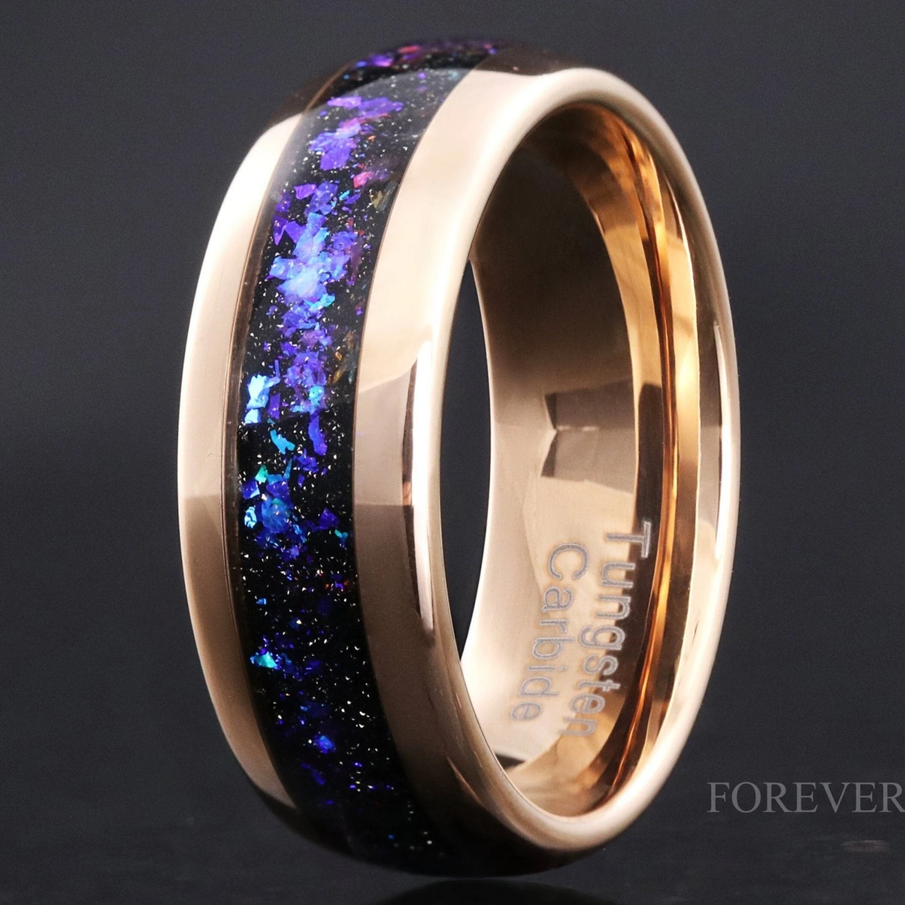Orion Nebula Ring Rose Gold, Man Woman Wedding Band, 8mm-6mm-4mm Tungsten Band