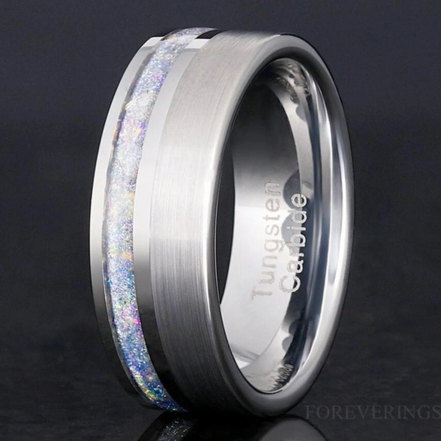 Moonstone Silver Tungsten Wedding Band, Man Engagement Ring, Promise Ring for Him