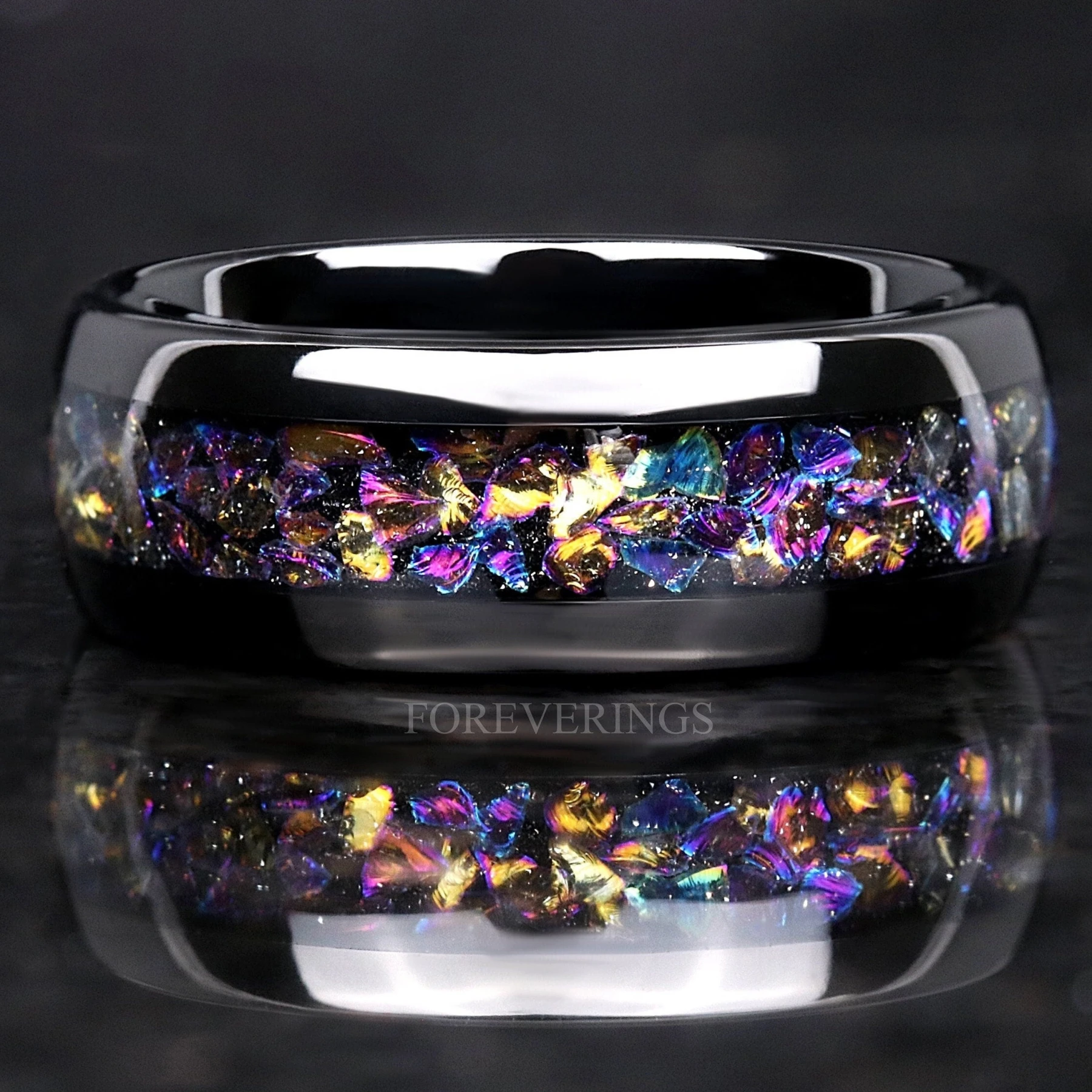 Veil Nebula Ring, Black Tungsten Wedding Band, 8mm- -4mm