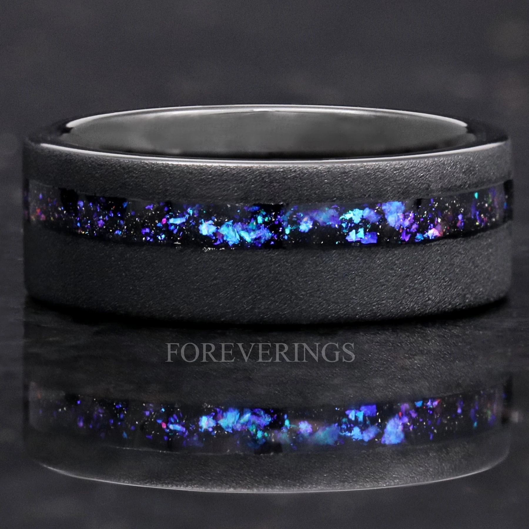 Orion Nebula Ring, Black Tungsten Wedding Band, 8mm-6mm Ring