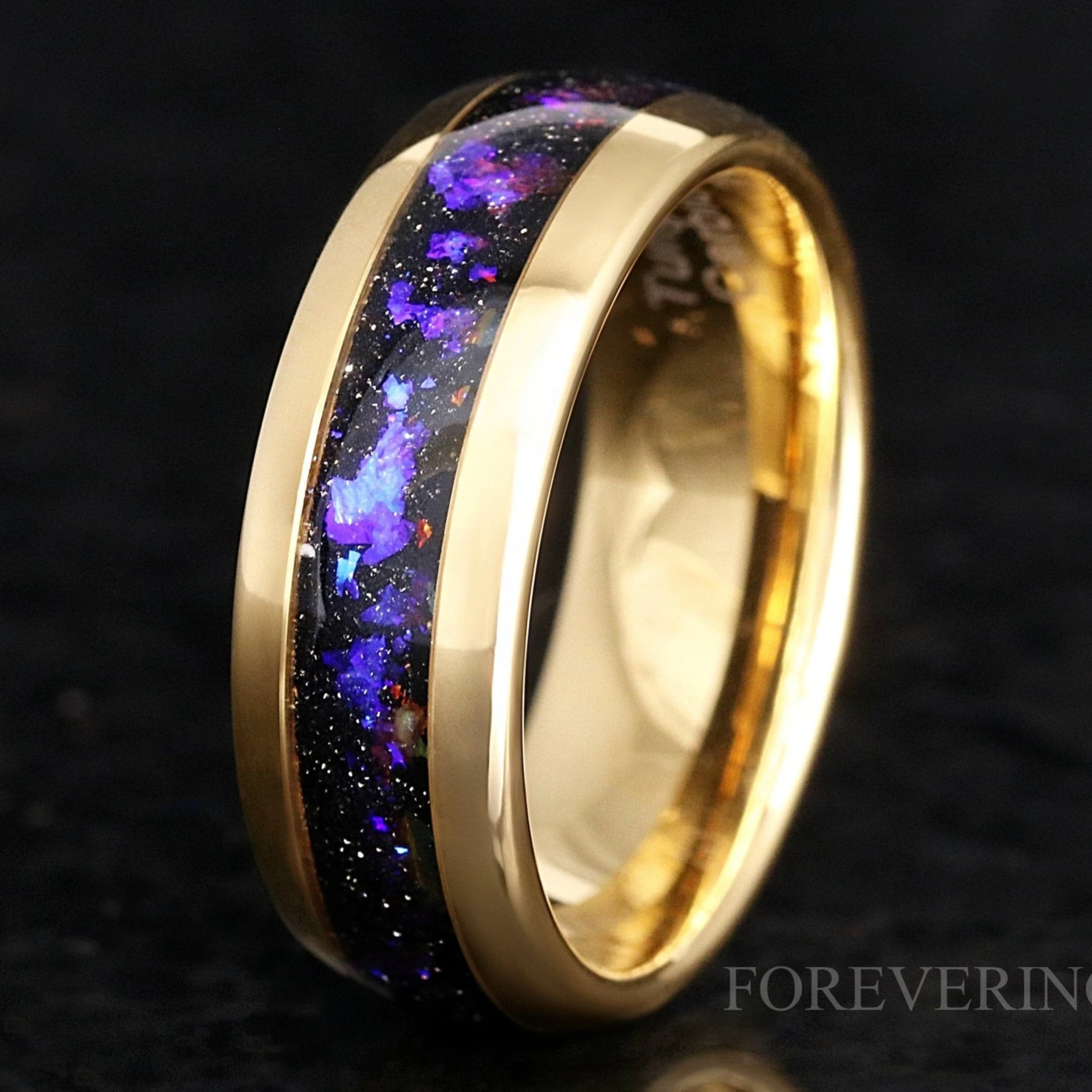 Orion Nebula Ring Gold Wedding Band, 8mm 6mm 4mm Tungsten Band, Outer Space Ring