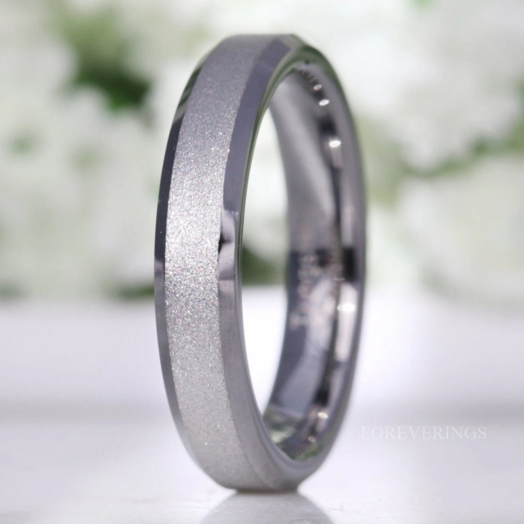 Silver Sandblasted Ring, 4mm Tungsten Band, Mens Womens Wedding Band