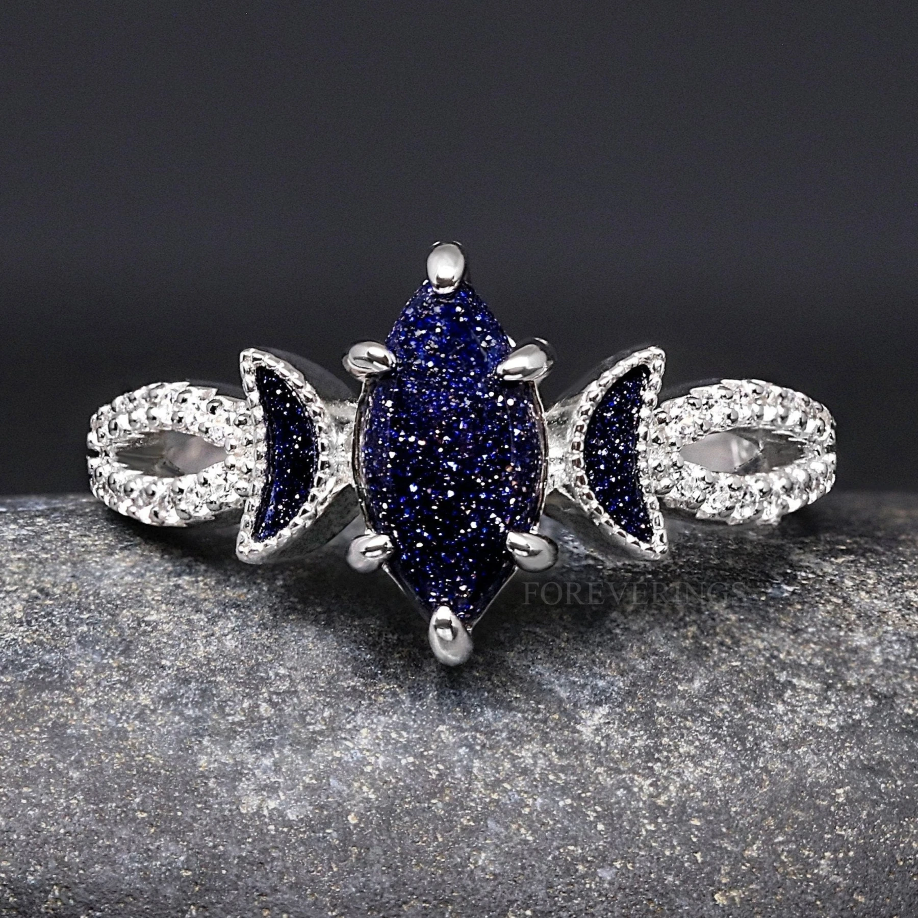 Lunara Starry Night Wedding Ring, Engagement Ring, Great Rift Nebula Ring