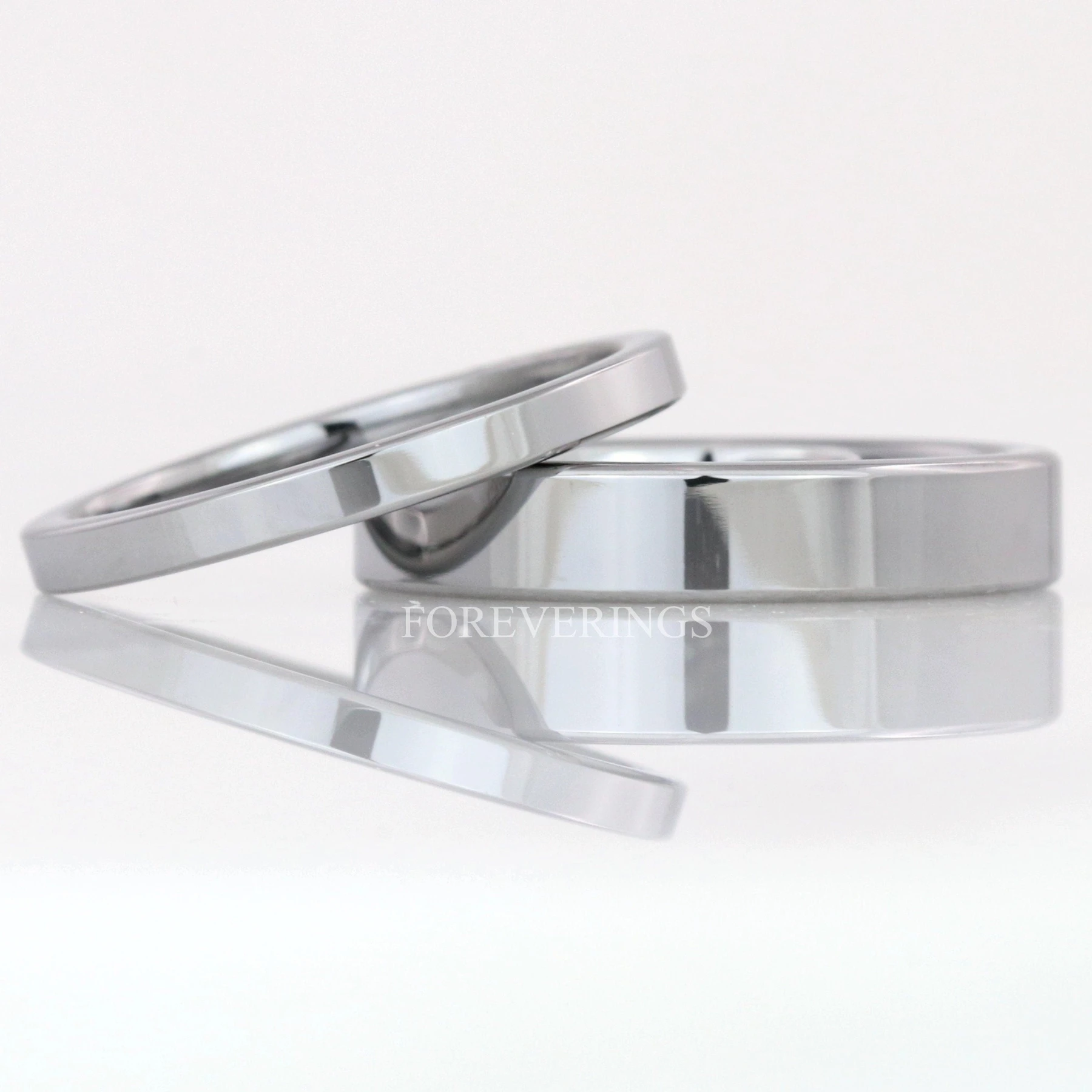 Flat Silver Wedding Band Men Women, 2mm 4mm Tungsten Ring, Polished