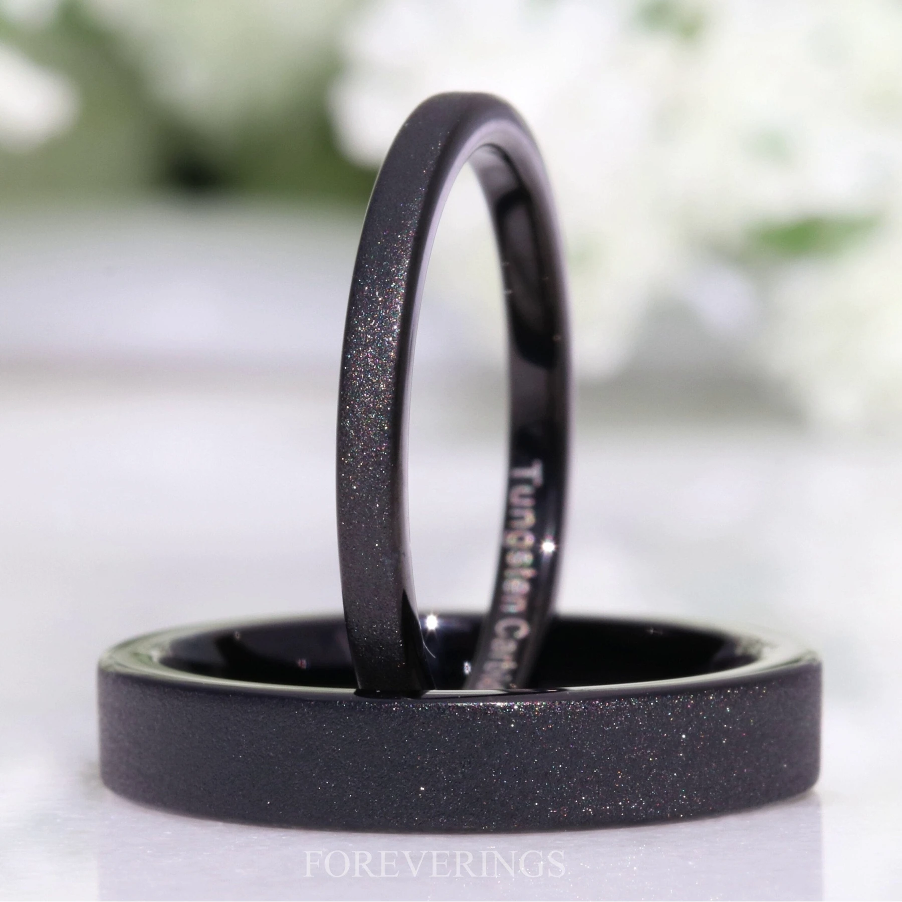 Black Sandblasted Ring, Women Wedding Band, Flat Black Ring
