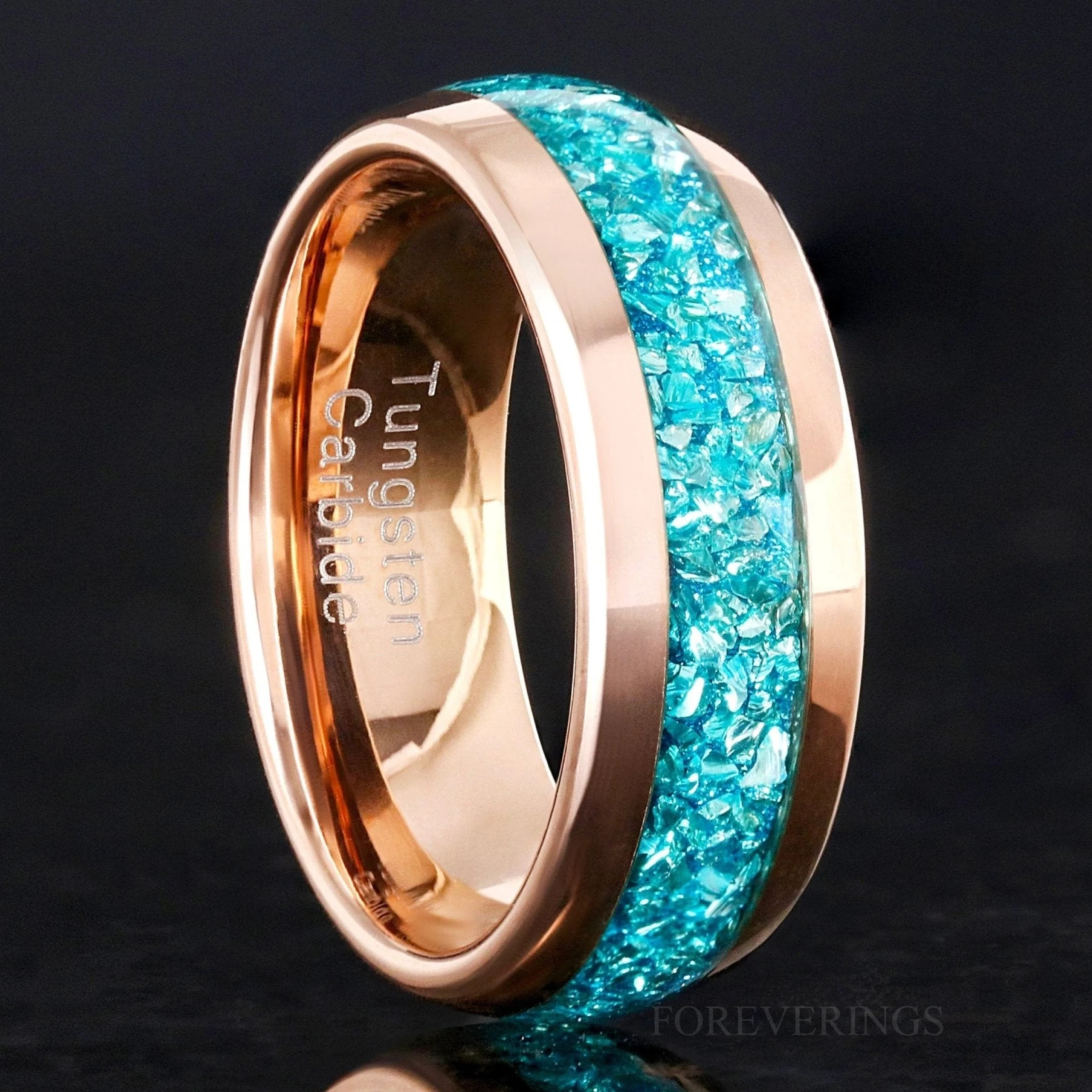 Man Aquamarine Band, Rose Gold Ring, 8mm Man Tungsten Band