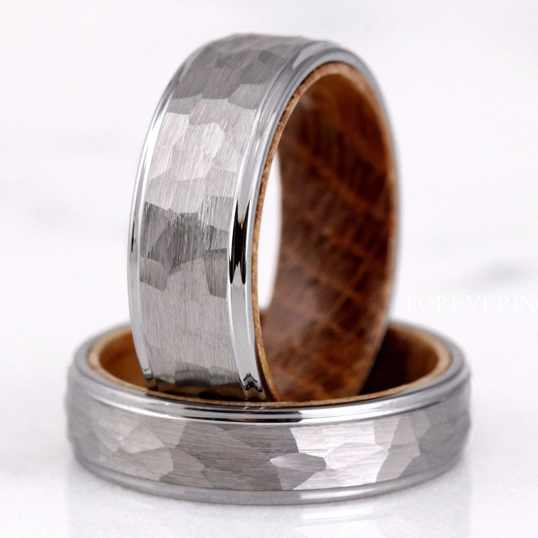 Mens Whiskey Barrel Ring, Silver Tungsten Wedding Band, Wood Ring