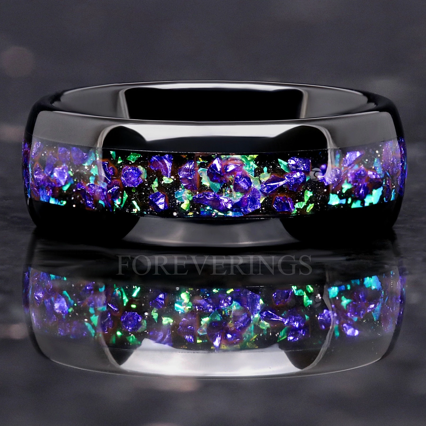 Ghost Nebula Ring, Tungsten Wedding Band, Rosette Nebula with Sapphire Gemstone