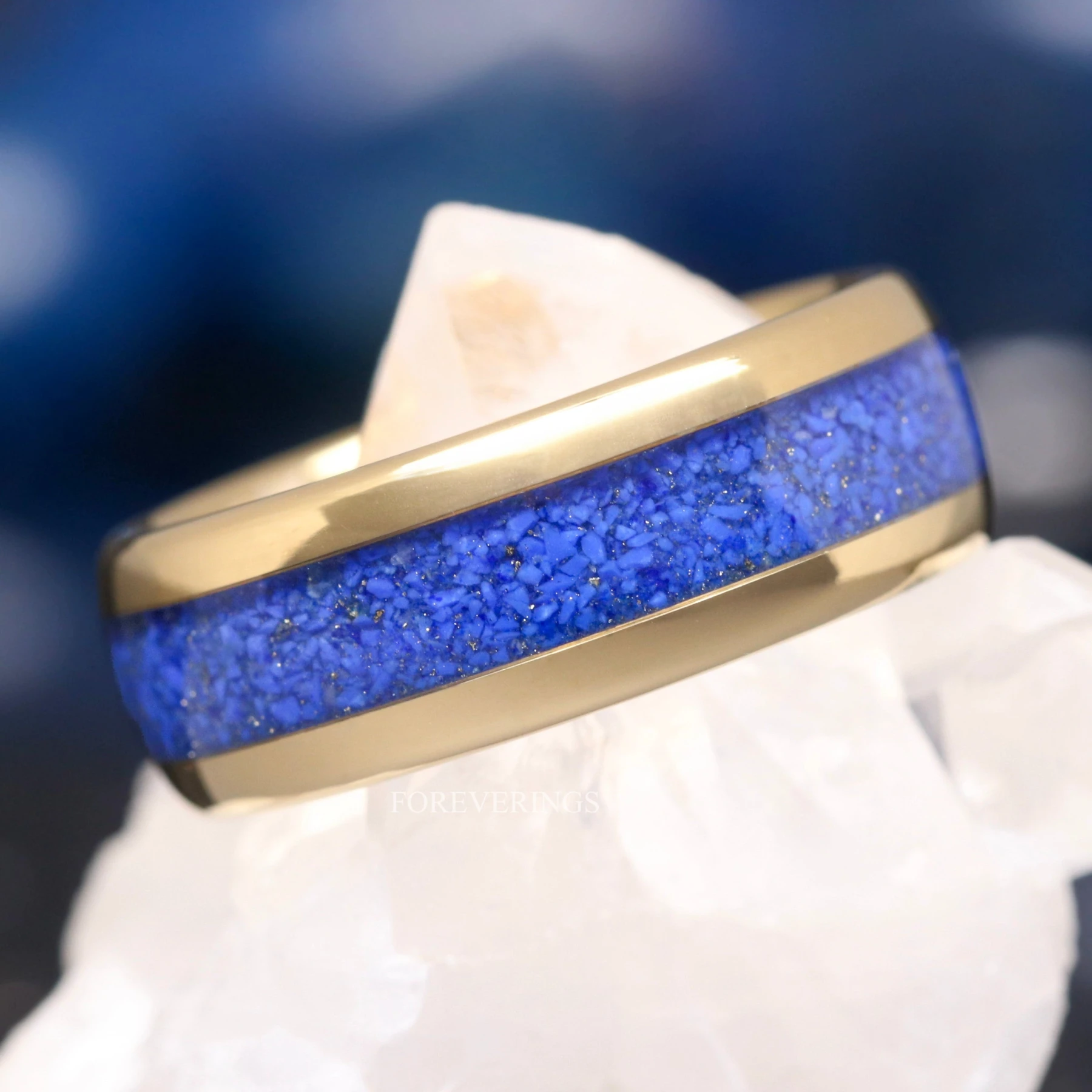 Lapis Lazuli Ring Gold Wedding Band, 8mm Man Tungsten Ring