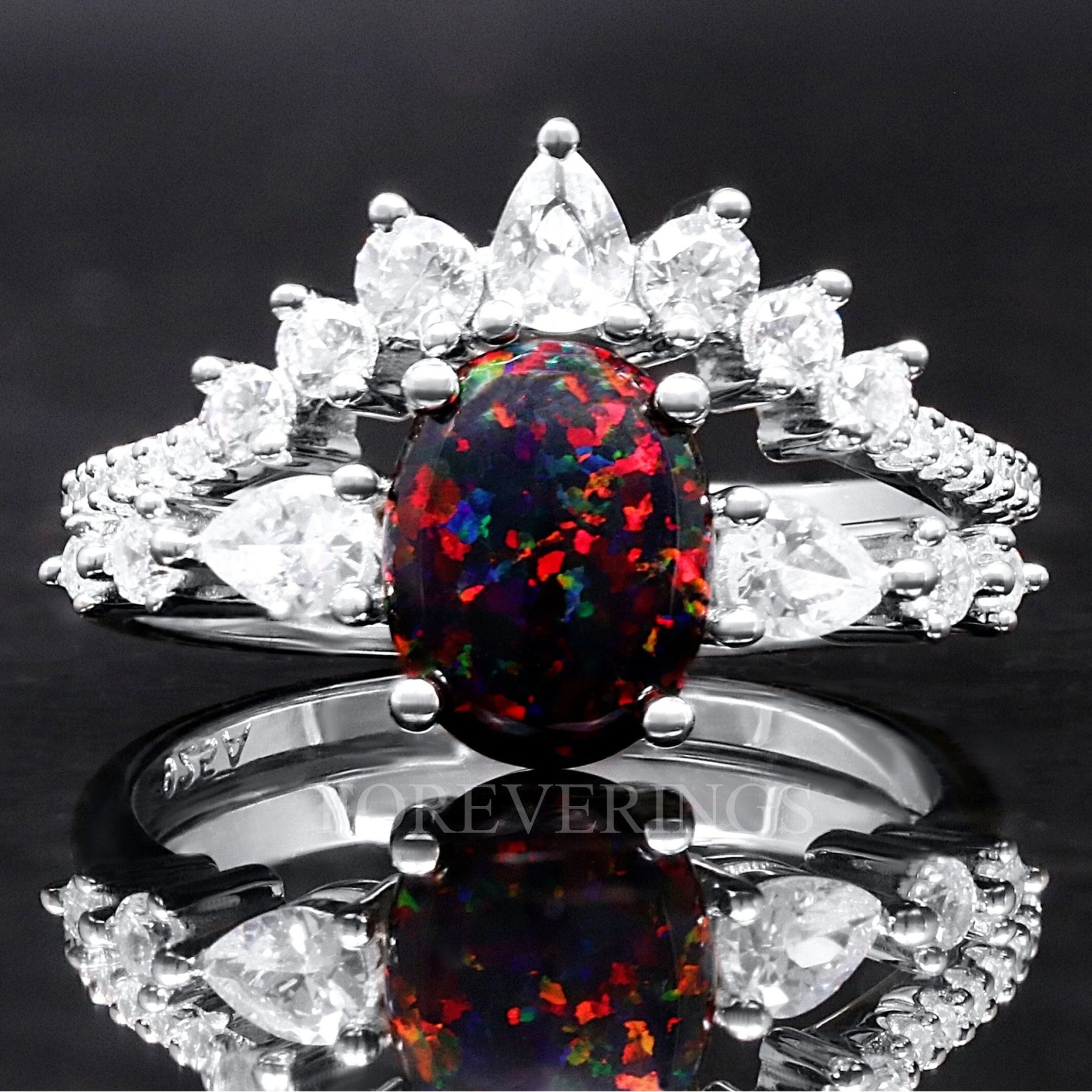 Vintage Black Fire Opal Ring, Woman Wedding Ring, 925 Sterling Silver