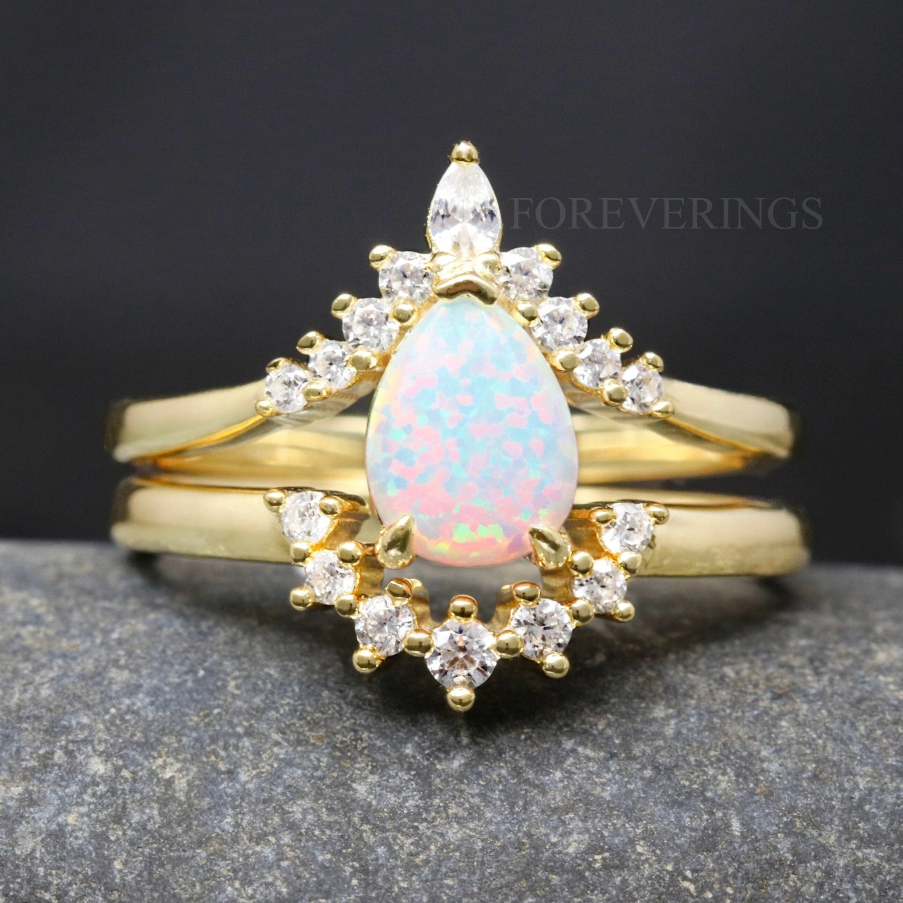 Vintage Gold Opal Engagement Ring, Woman Wedding Ring
