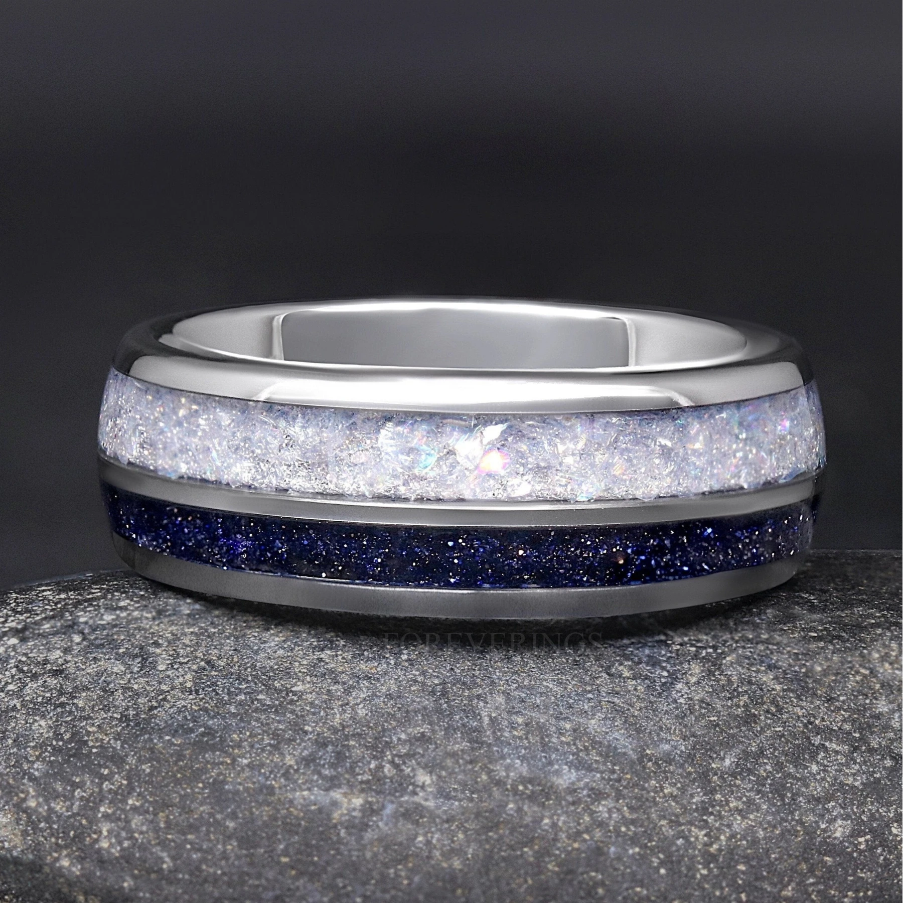 Moonstone Ring Men, Personalized Wedding Band, Starry Night