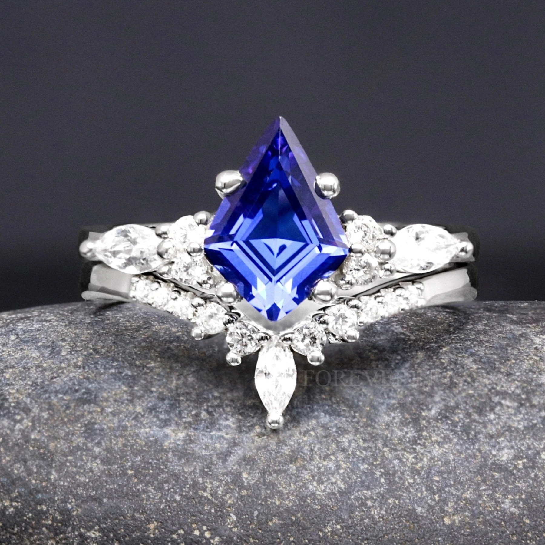 Orion Nebula Engagement Ring Set, Kite Cut, 925 Sterling Silver Ring Set