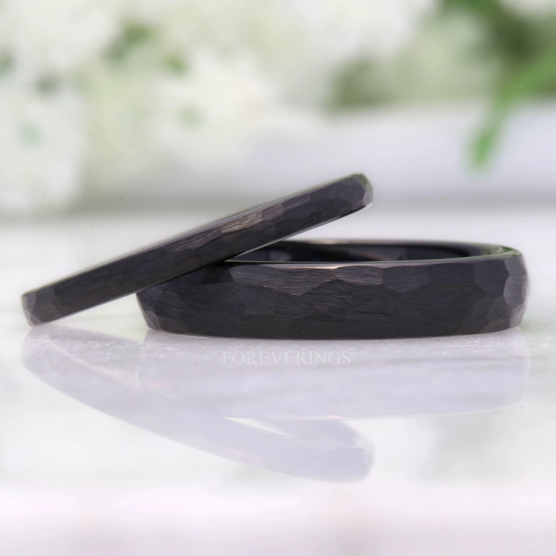 Black Hammered Ring, Thin Wedding Band, 2mm 4mm Mens Womens Wedding Band