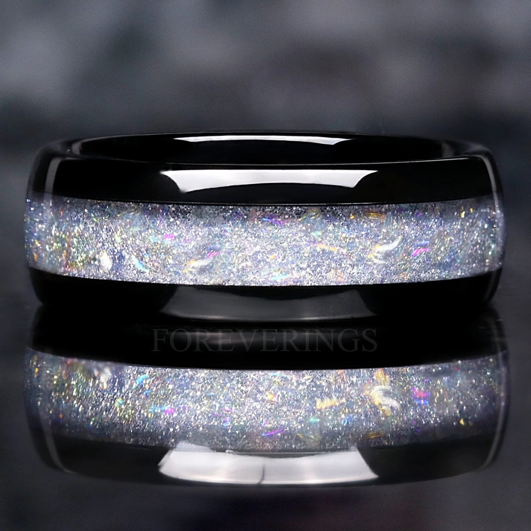 Man Moonstone Ring Black Tungsten Wedding Band, 8mm Man Engagement Ring
