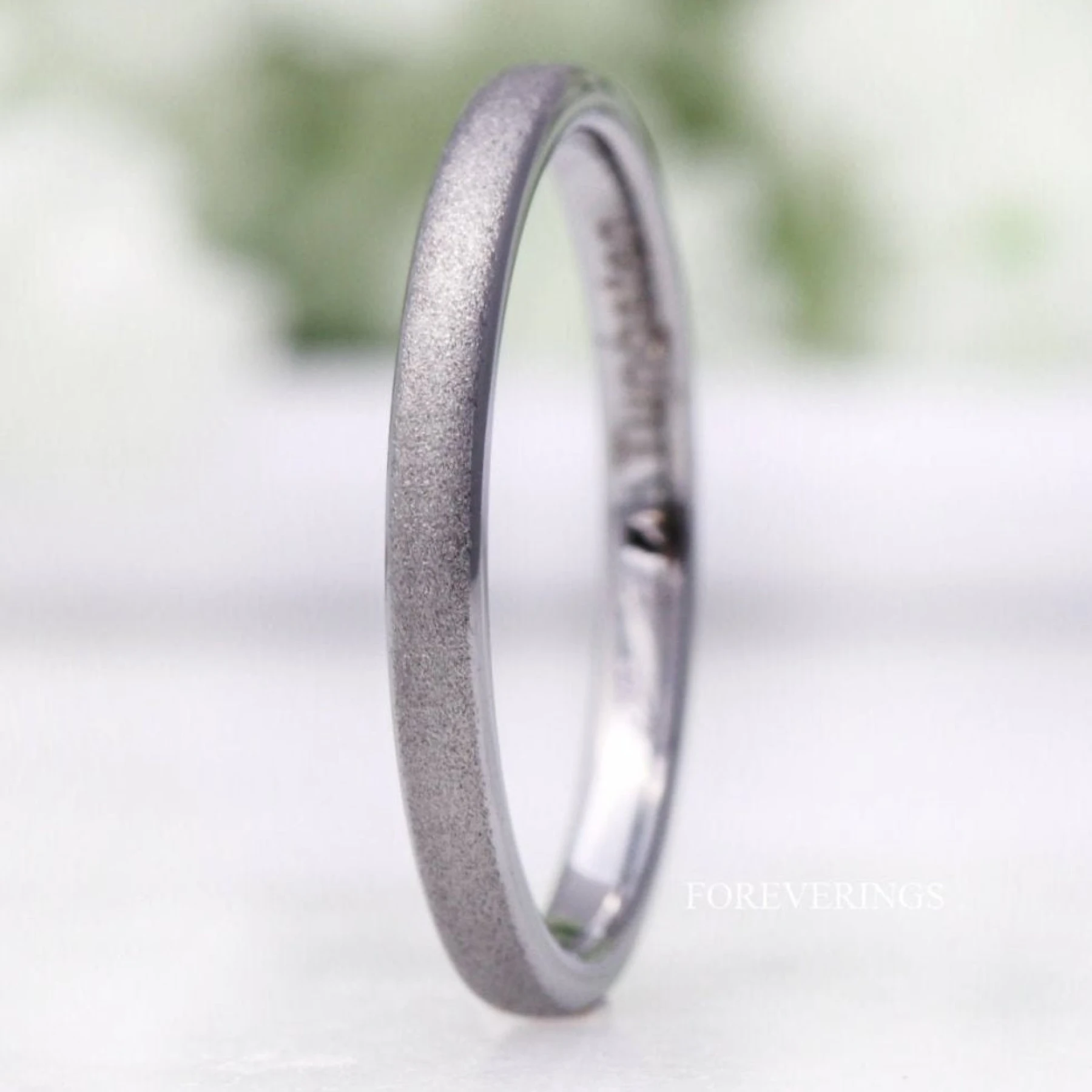 Sandblasted Silver Tungsten Ring Women, 2mm Thin Minimalist Wedding Band