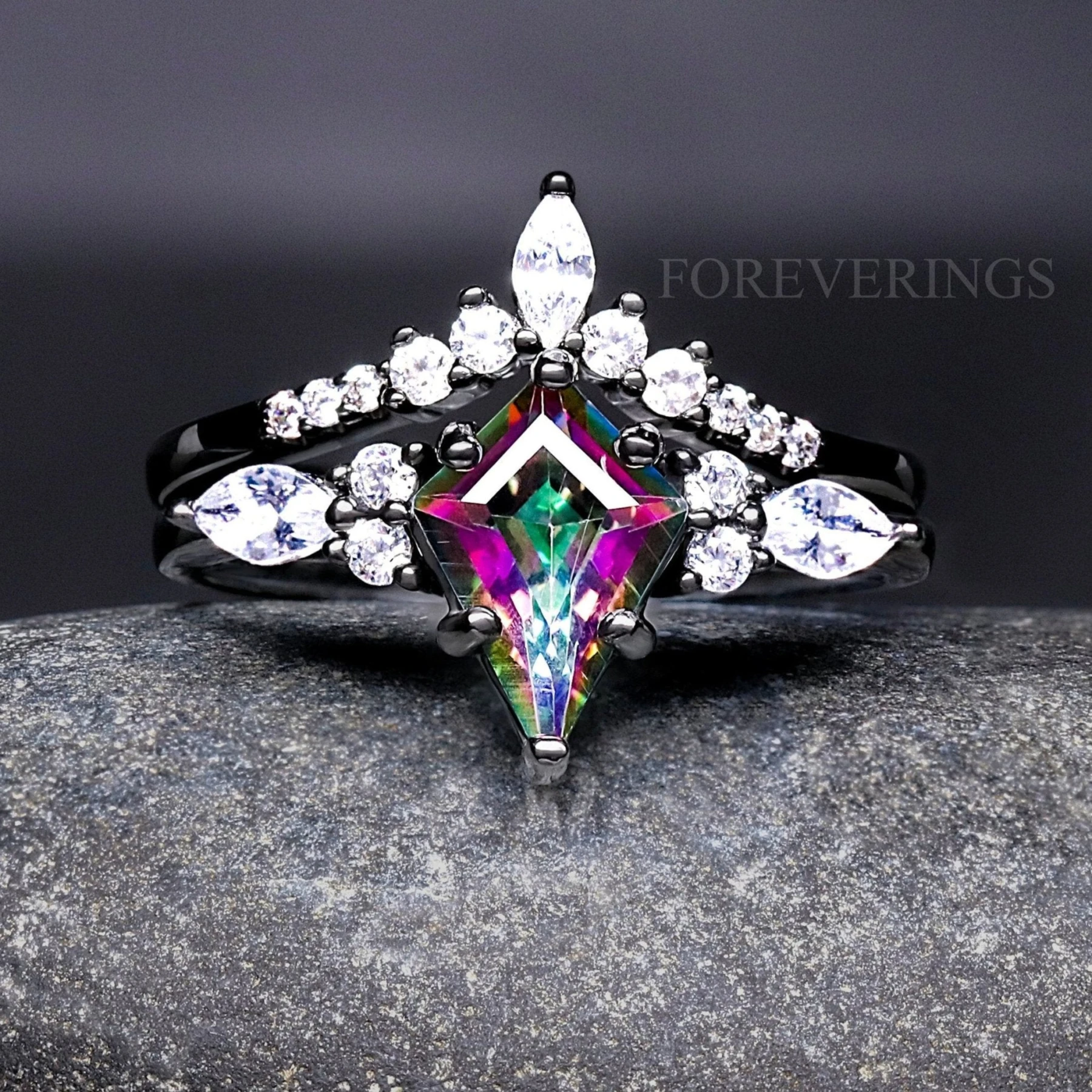 Cass Supernova Black Mystic Topaz Galaxy Ring, Alternative Wedding Ring