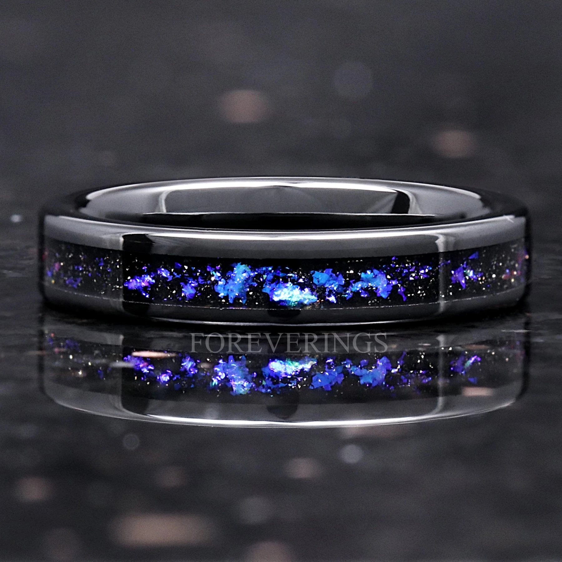 Orion Nebula Ring Black Ceramic Wedding Band, 4mm Outer Space Ring, Women Men Ring