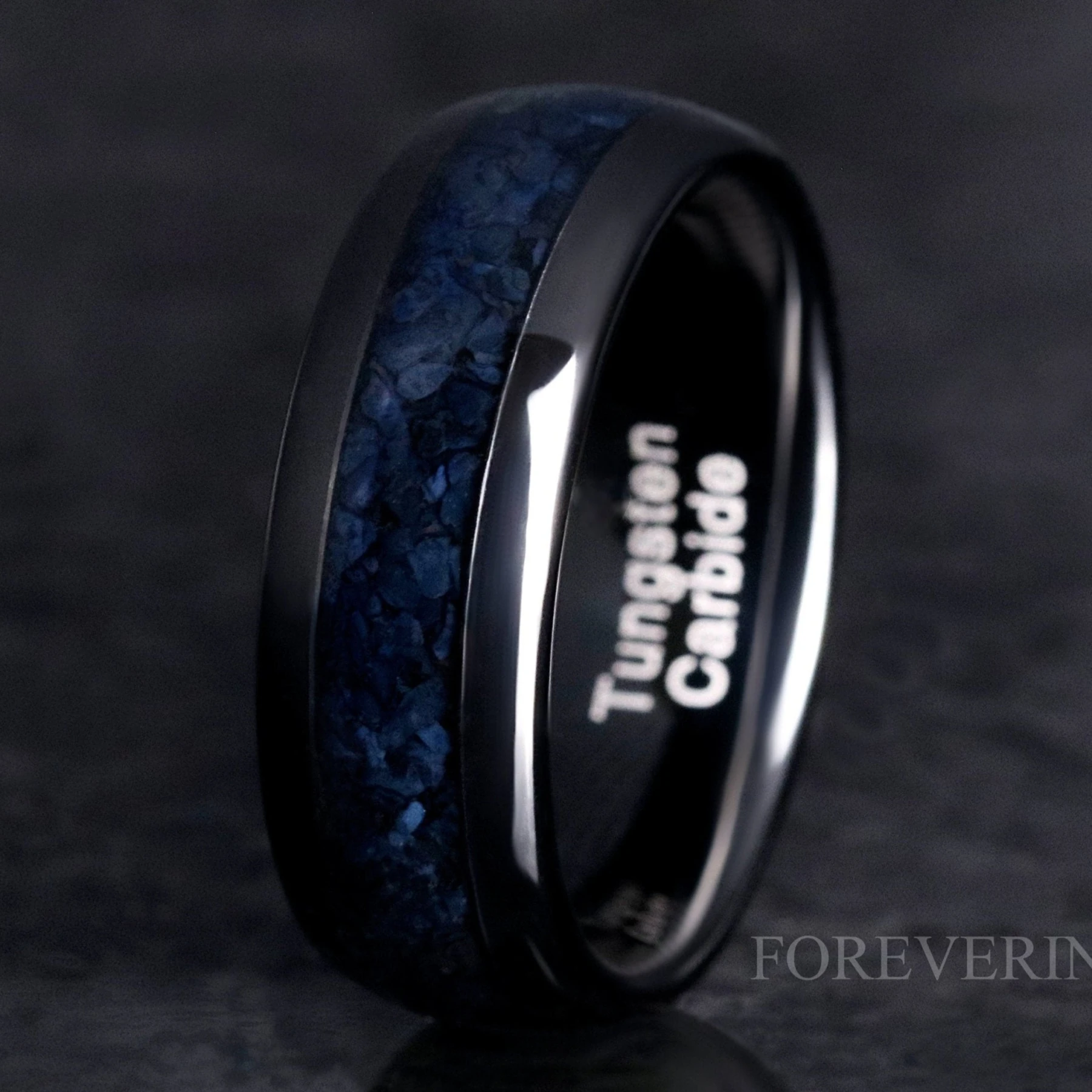 Black Onyx Modern Mens Wedding Band, 8mm Black Tungsten Ring