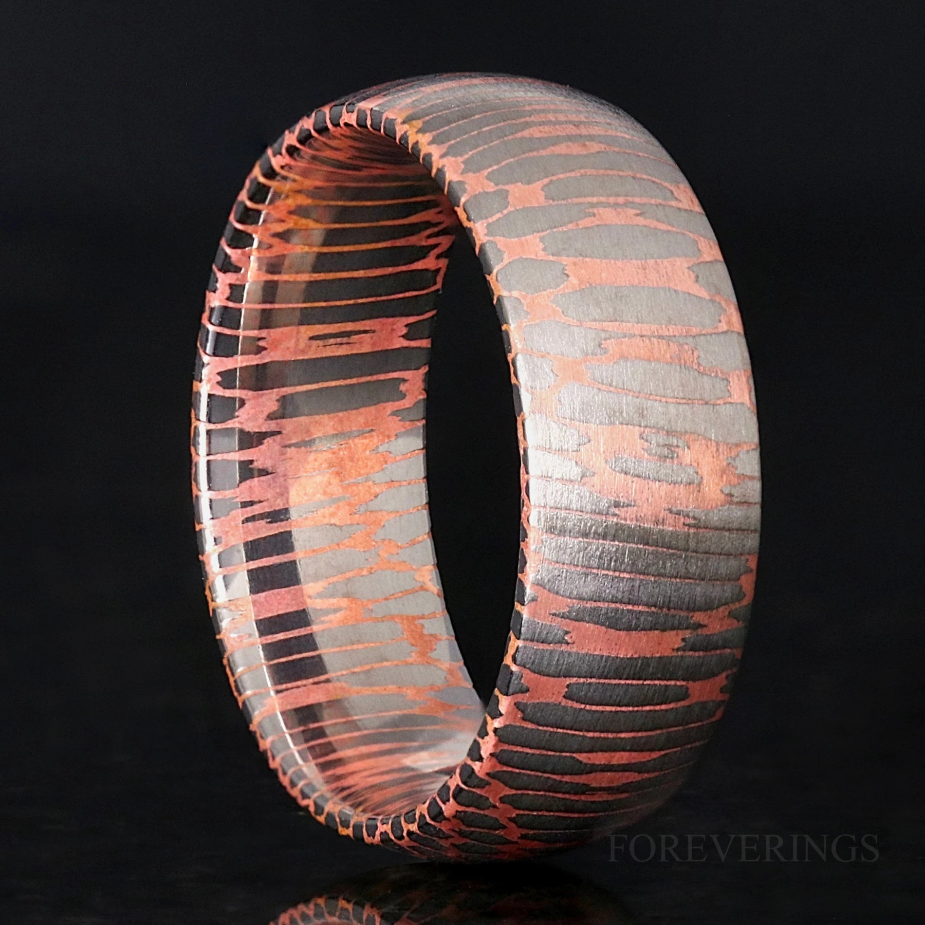 Ionix Superconductor Ring, Damascus Steel Band, Man Wedding Band