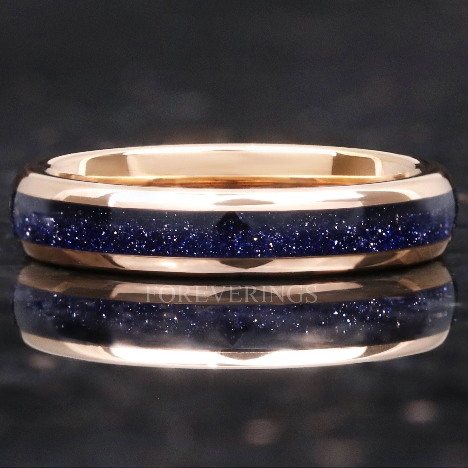 Great Rift Nebula Ring, Tungsten Wedding Band, 4mm Rose Gold Plated Ring