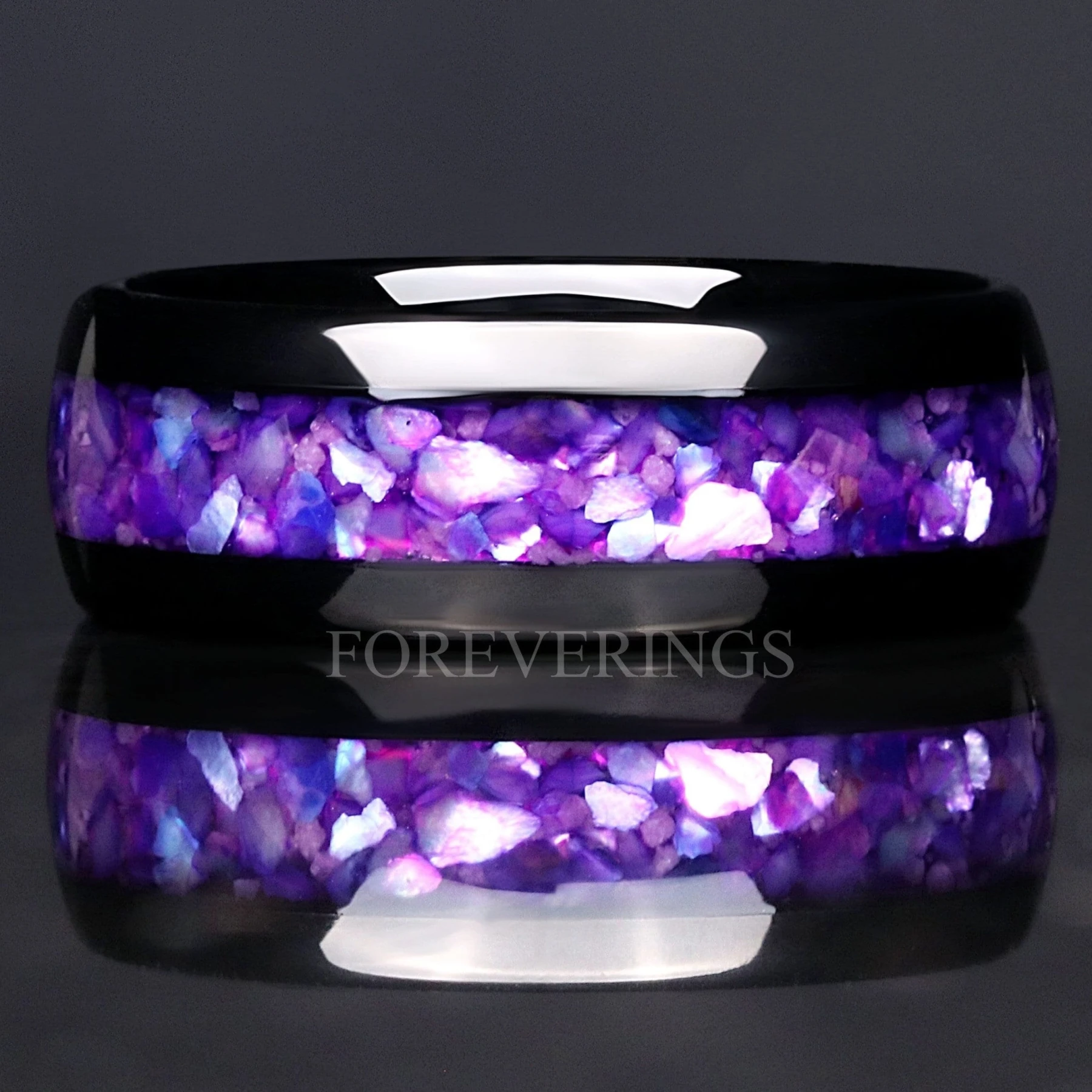 Glow in the Dark Man Ring, Black Tungsten Ring, 8mm Mens Wedding Band