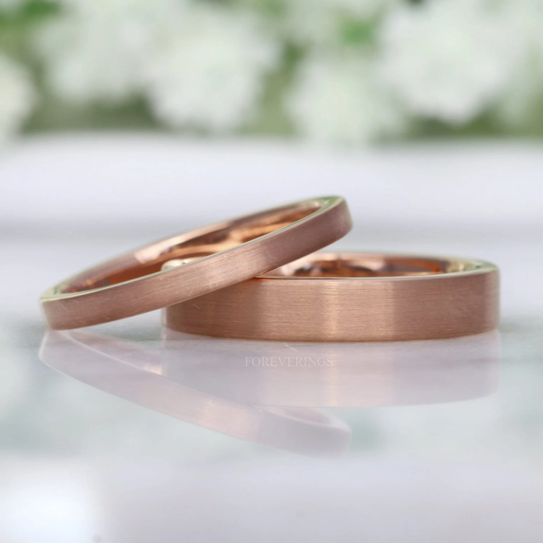 Matte Rose Gold Ring, Flat Thin Wedding Band, Matte Rose Gold Tungsten Ring