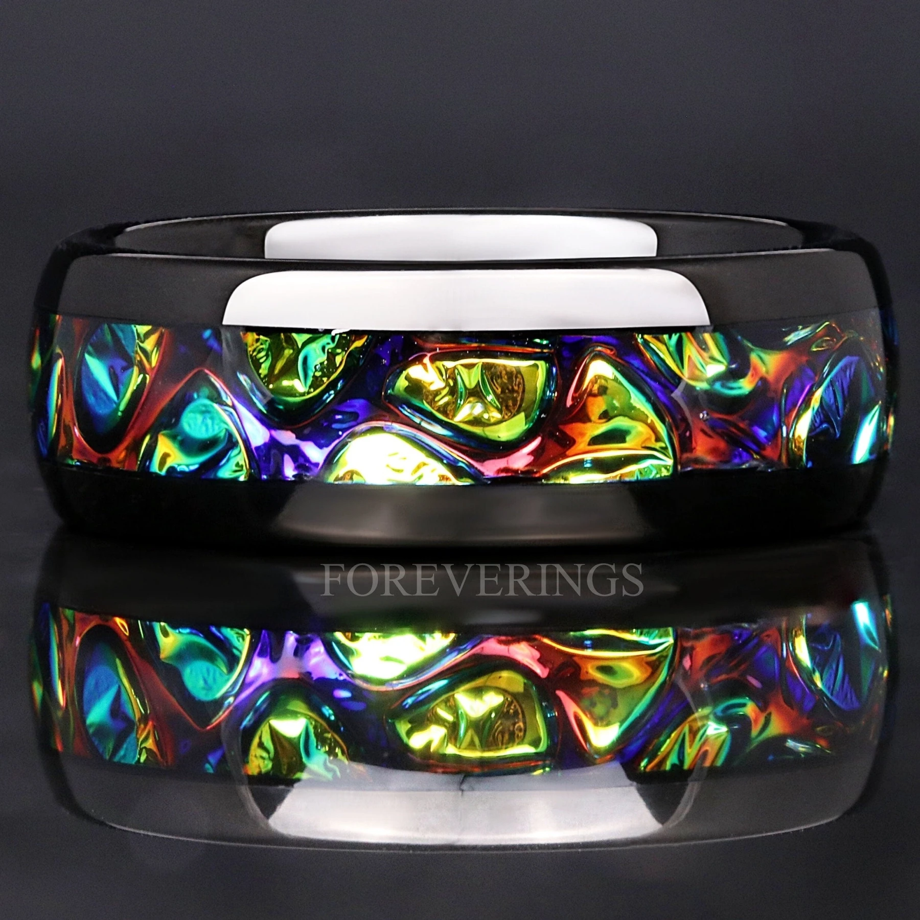 Rhaegal Black Tungsten Band, 8mm Man Wedding Band, Dichrolam Dragon Ring