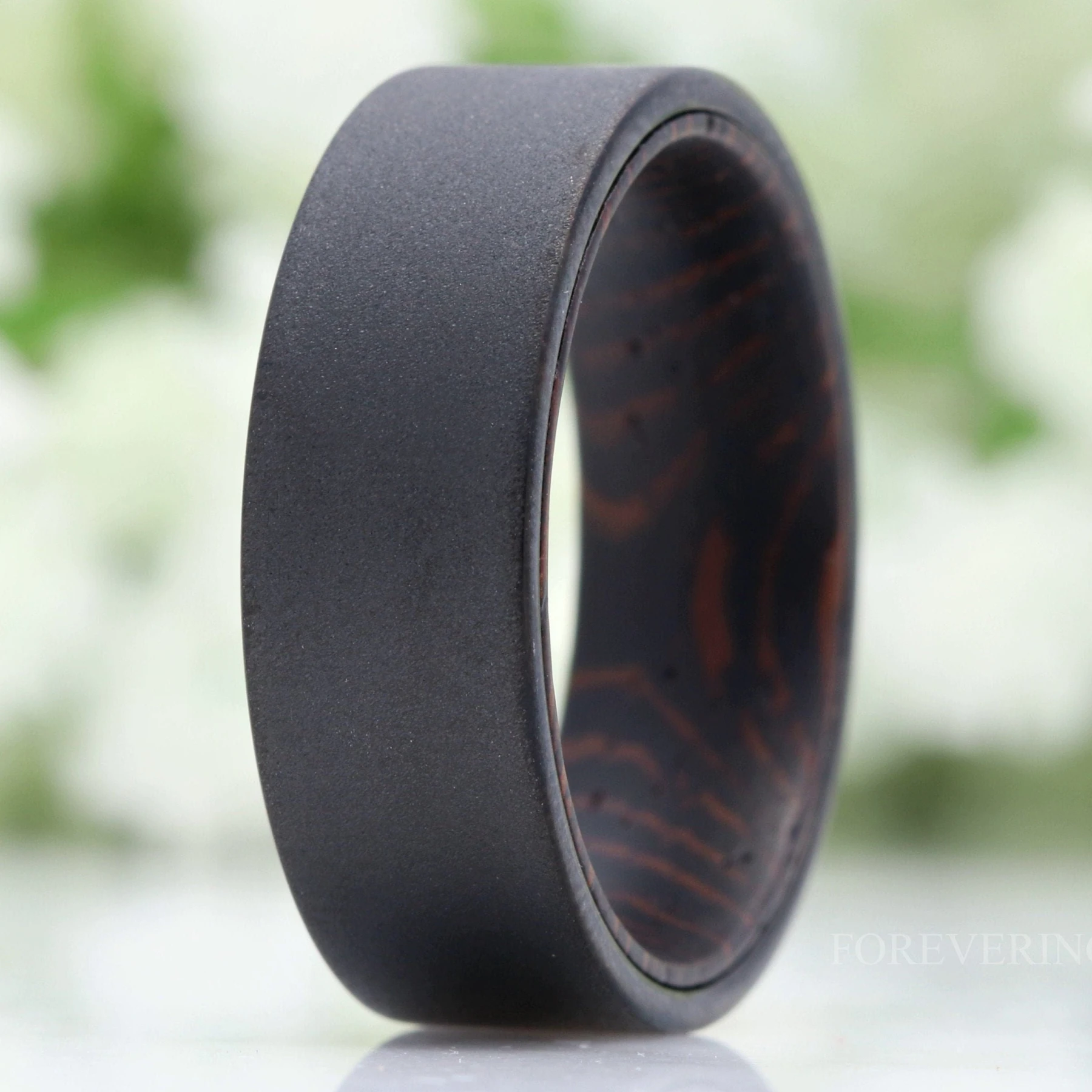 Wenge Wood and Tungsten Ring, Mens Wedding Band, Dark Wood Ring