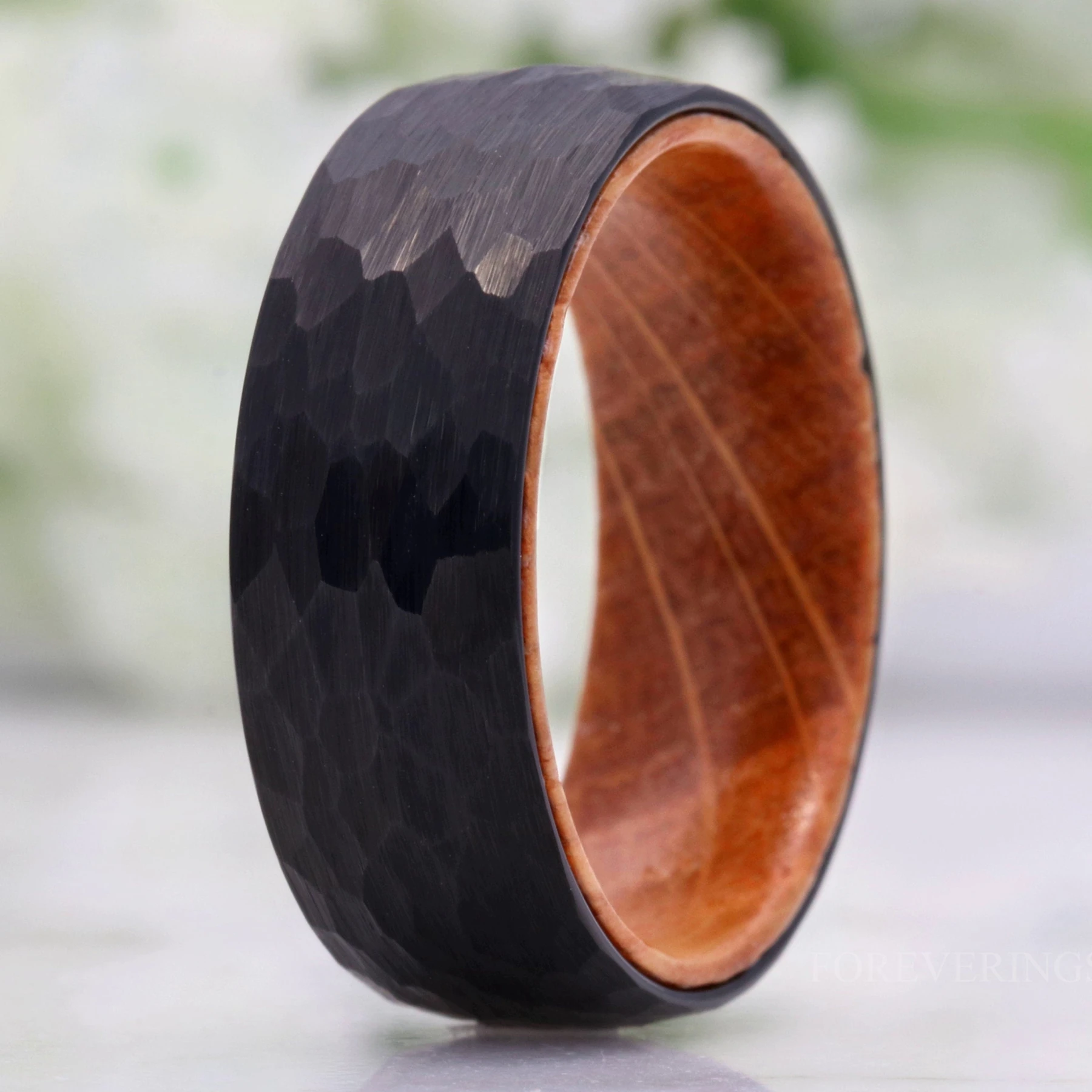 Whiskey Barrel Ring, 8mm Men Tungsten Wedding Band, Hammered