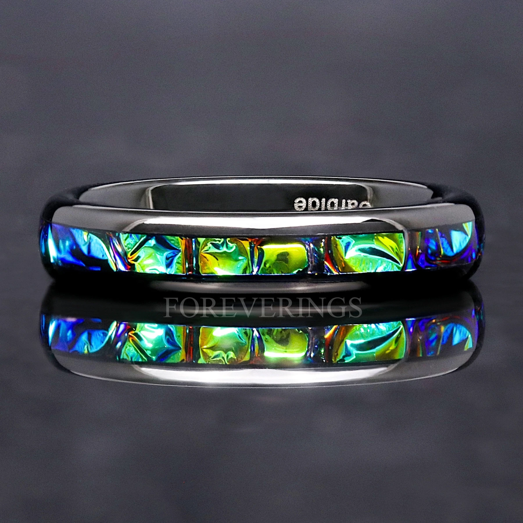 Rhaegal Dragon Ring Tungsten Band, 4mm Black Nebula Ring, Dichrolam