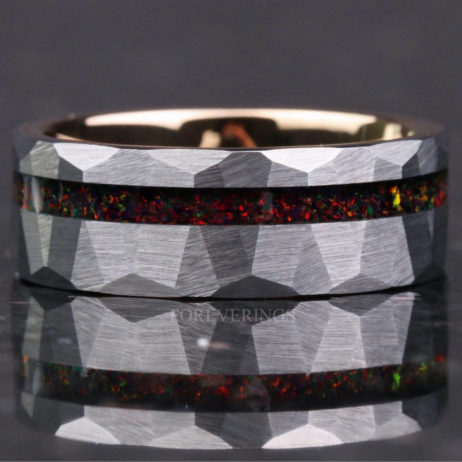 Black Fire Opal | Men's Two-Tone Rose Gold & Silver Tungsten Ring | 8mm