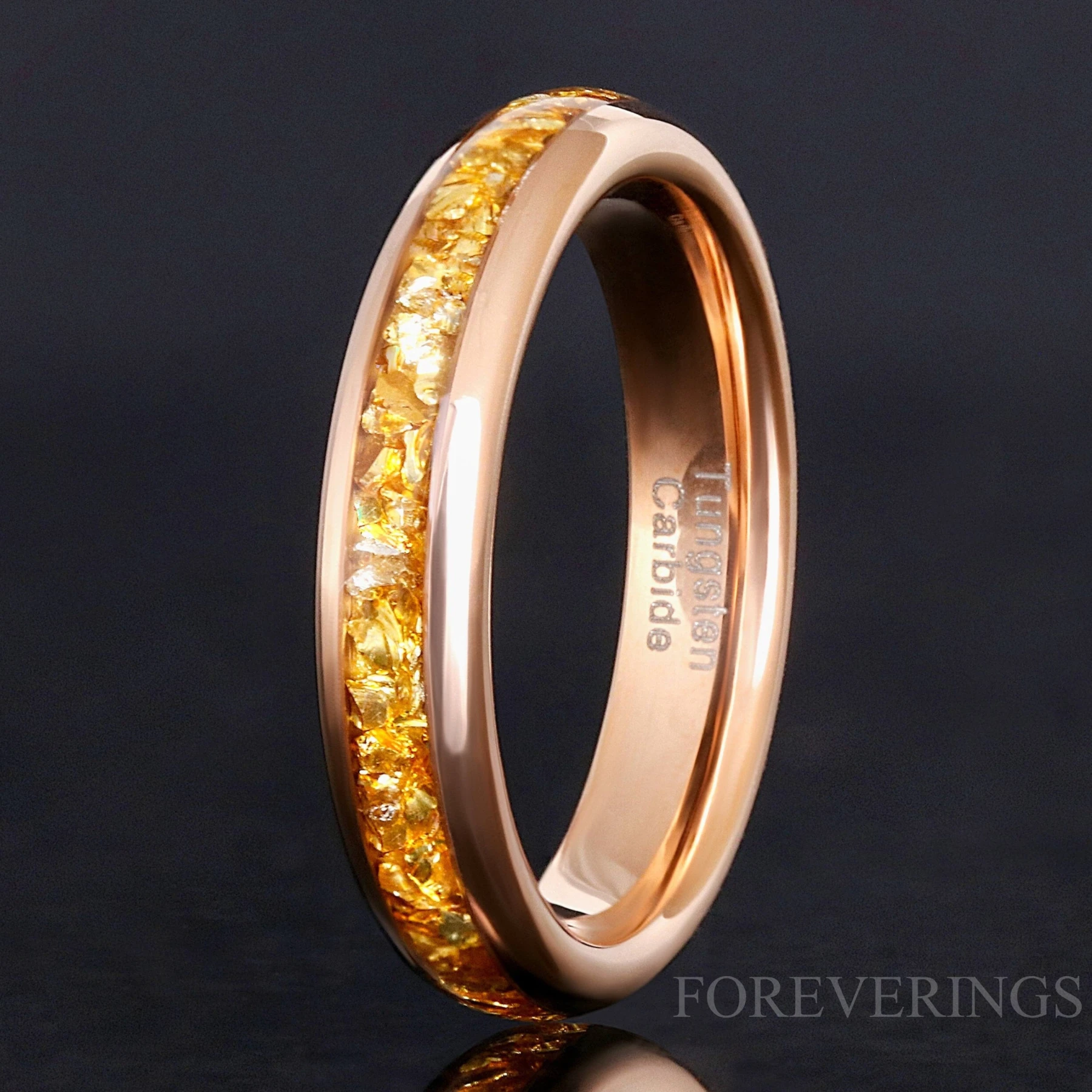 4mm Citrine Rose Gold Tungsten Wedding Band, Unique Men Women Ring