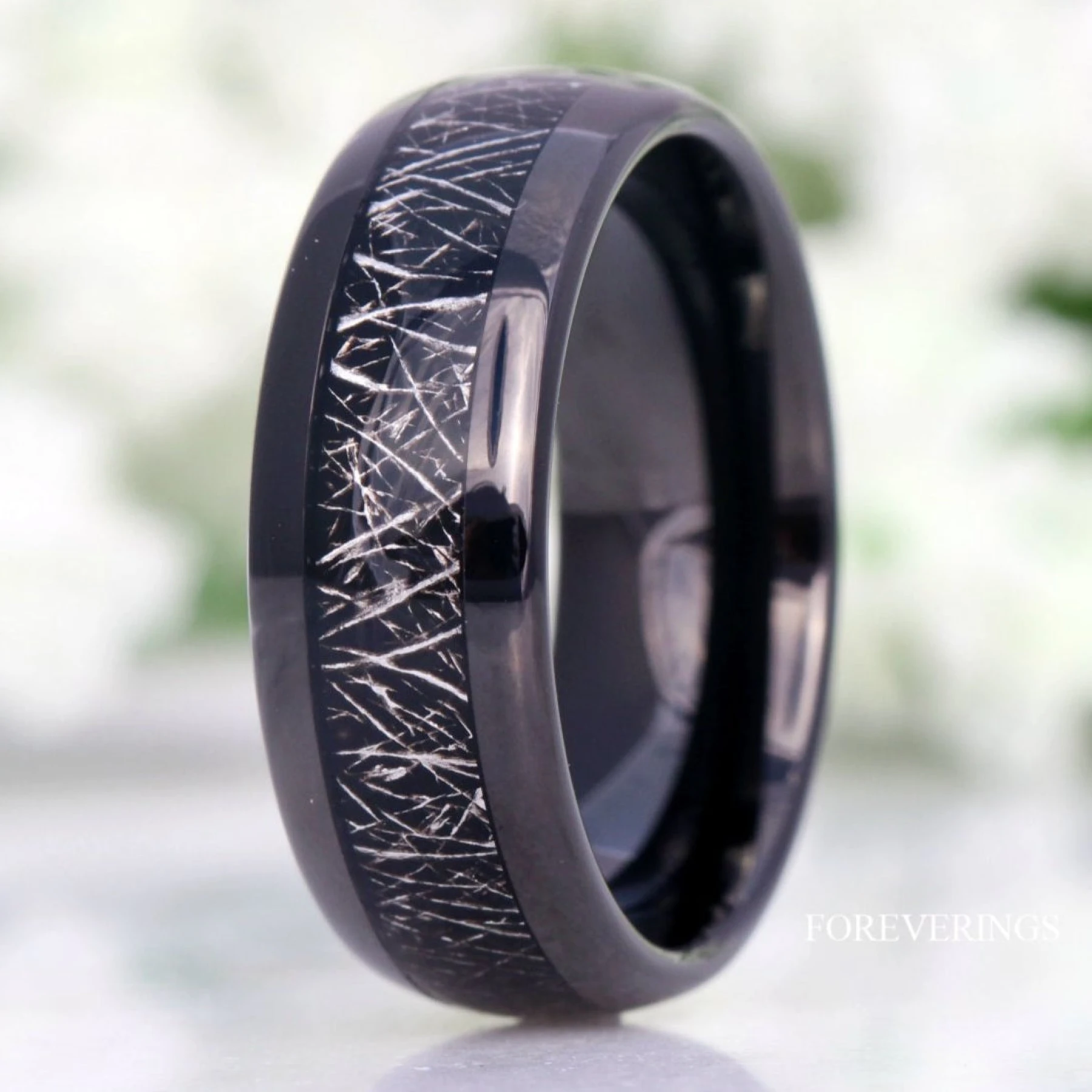 Mens Tungsten Wedding Band, Black Meteorite, 8mm Black Tungsten Ring