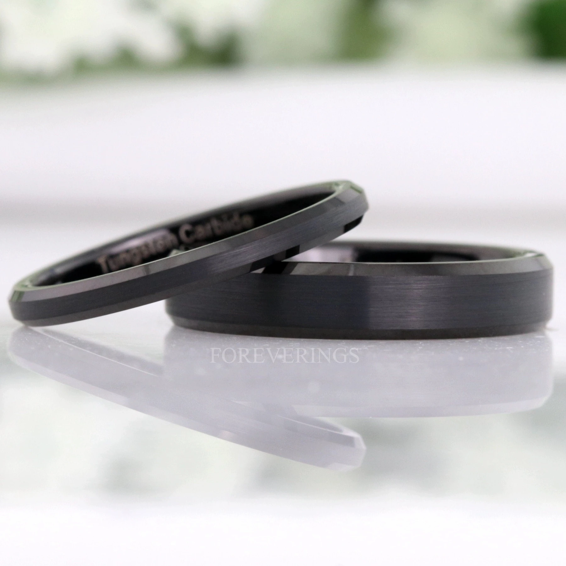 Minimalist Thin Matte Black Tungsten Ring, Flat 2mm 4mm Mens Womens Wedding Band