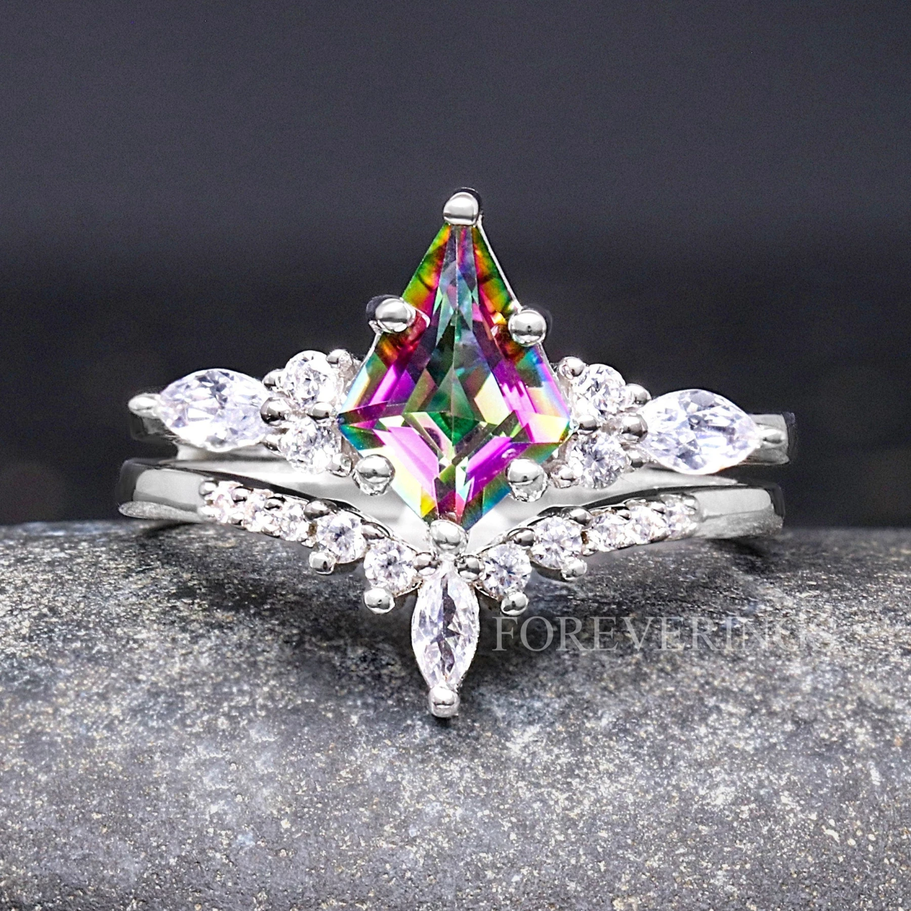 Silver Mystic Topaz Galaxy Ring, Alternative Wedding Ring