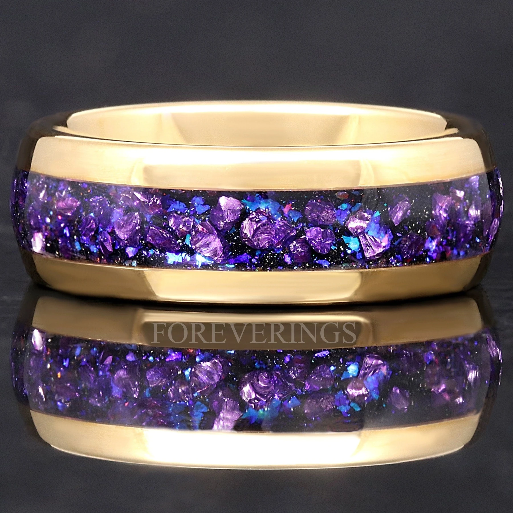 Crab Nebula Ring, Alexandrite Tungsten Wedding Band, Outer Space Ring