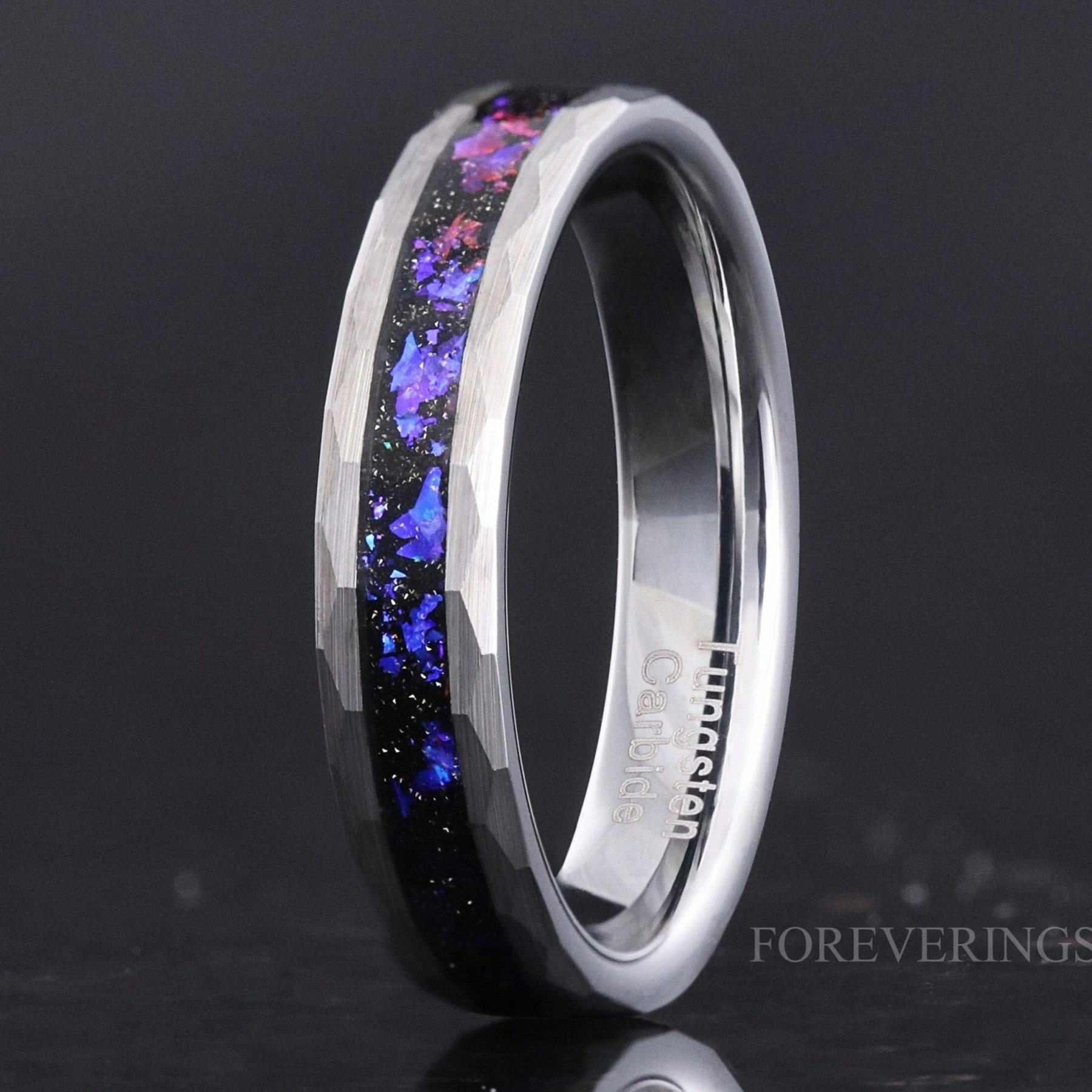 Orion Nebula Ring Hammered Wedding Band, 4mm Outer Space Ring