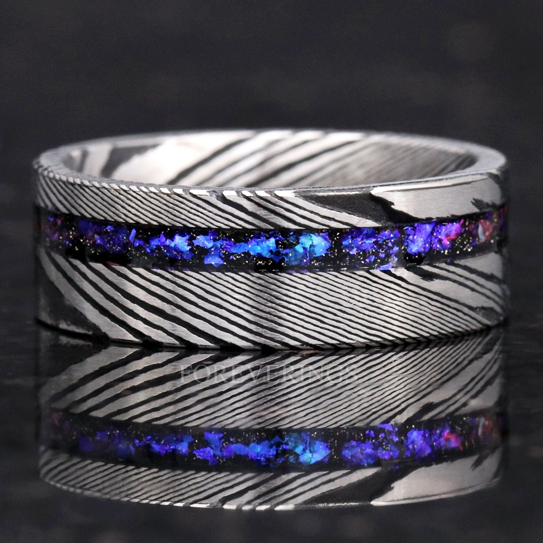 Damascus Ring Man, Orion Nebula Outer Space Ring, Mens Wedding Band
